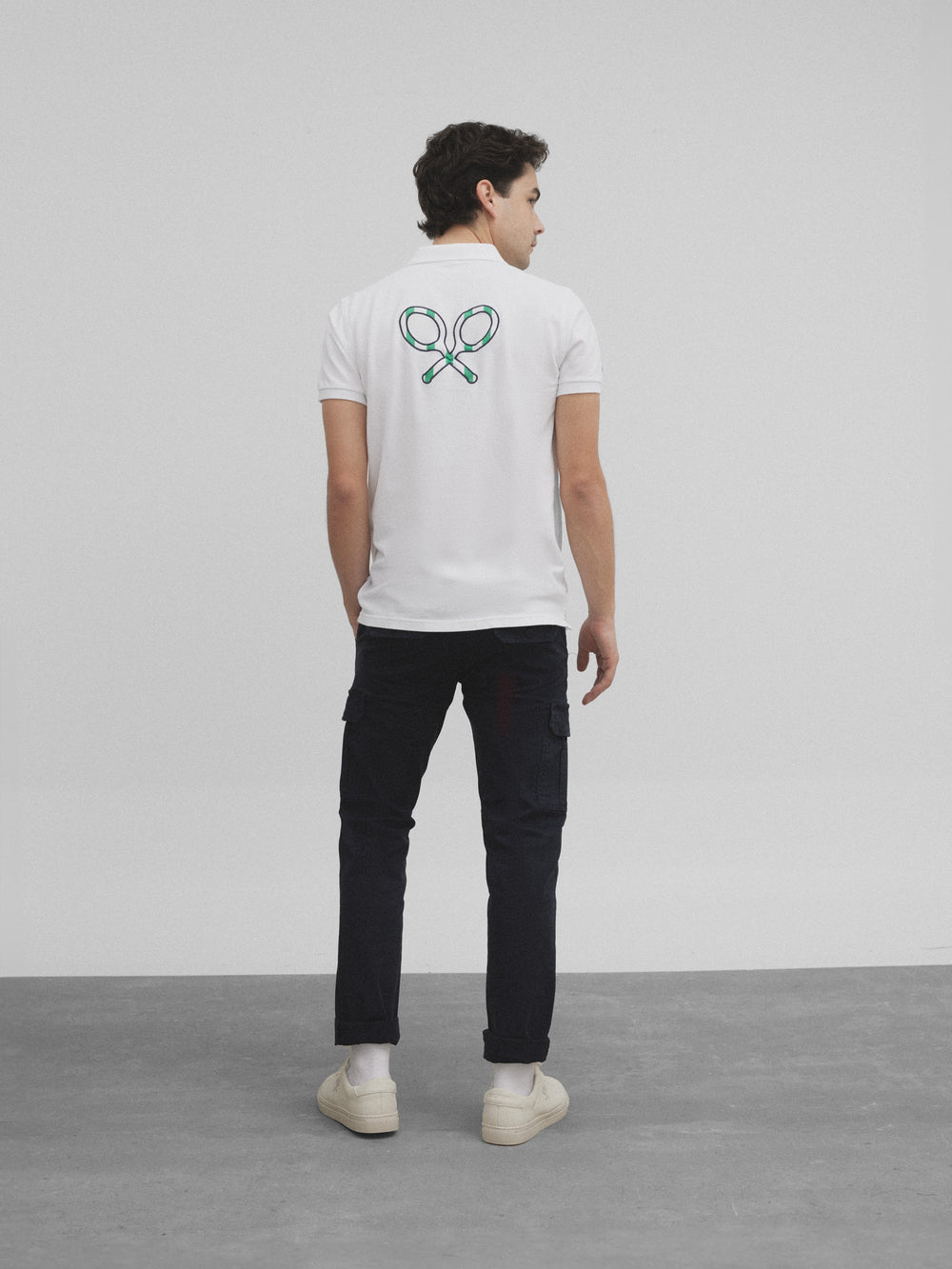 Polo raquete branco e verde