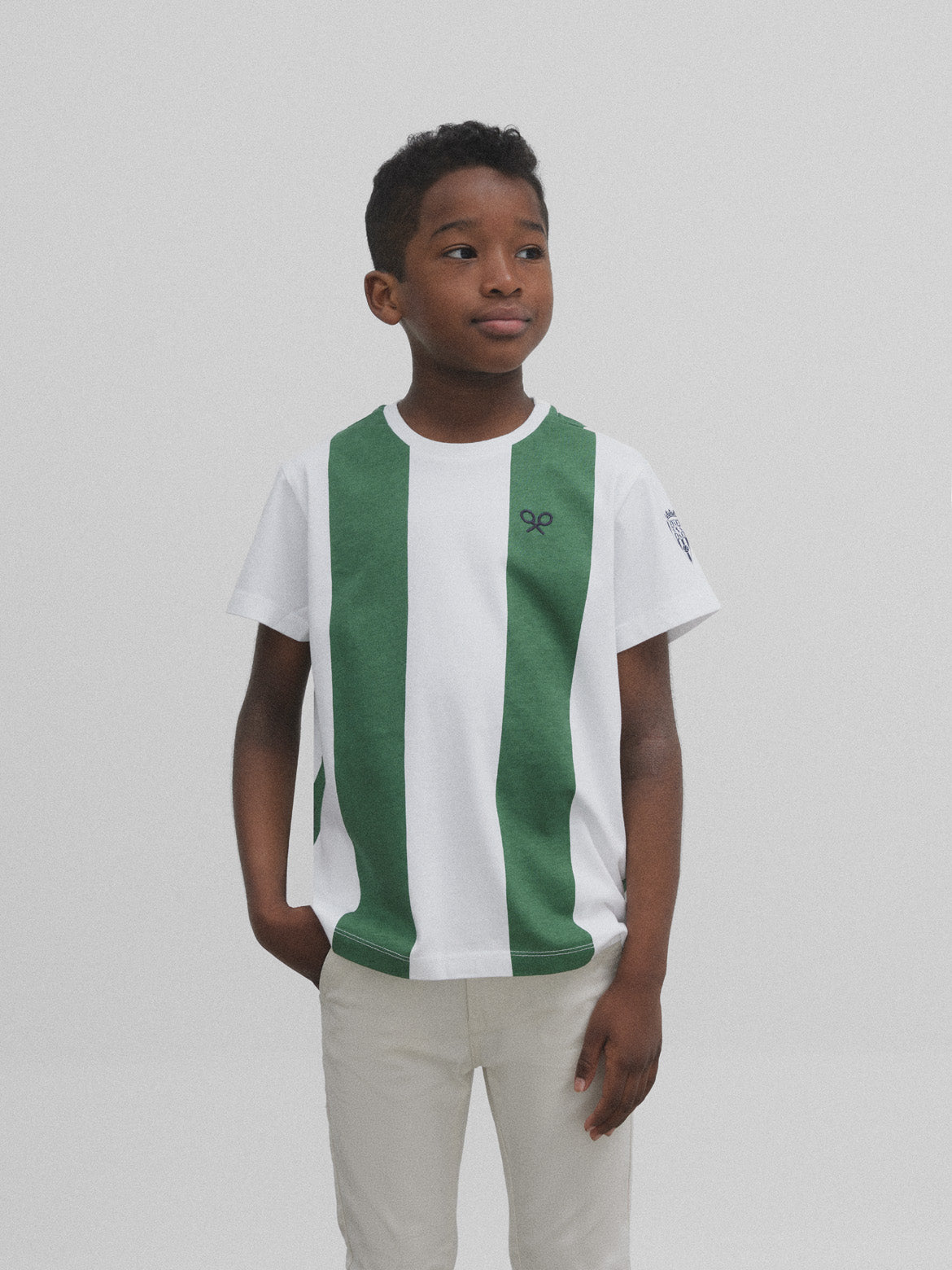 Retro kids t-shirt white and green silbon white