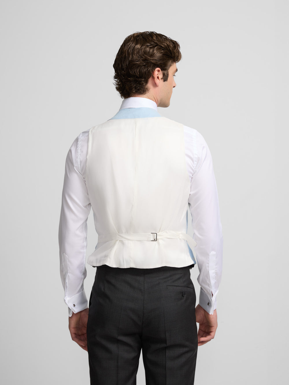 Colete chaque com gola redonda azul-claro