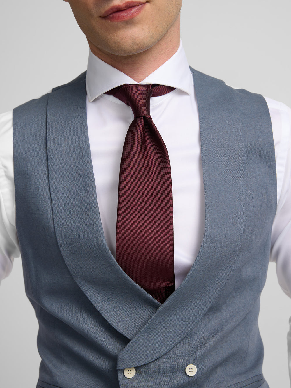 Colete chaque com gola redonda azul ardósia