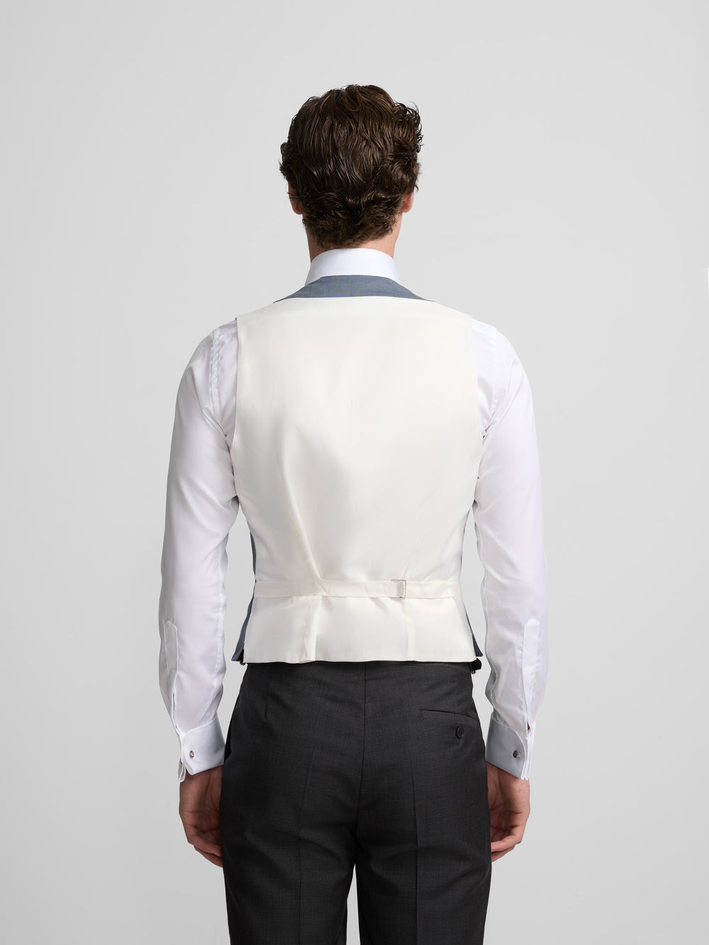 Colete chaque com gola redonda azul ardósia