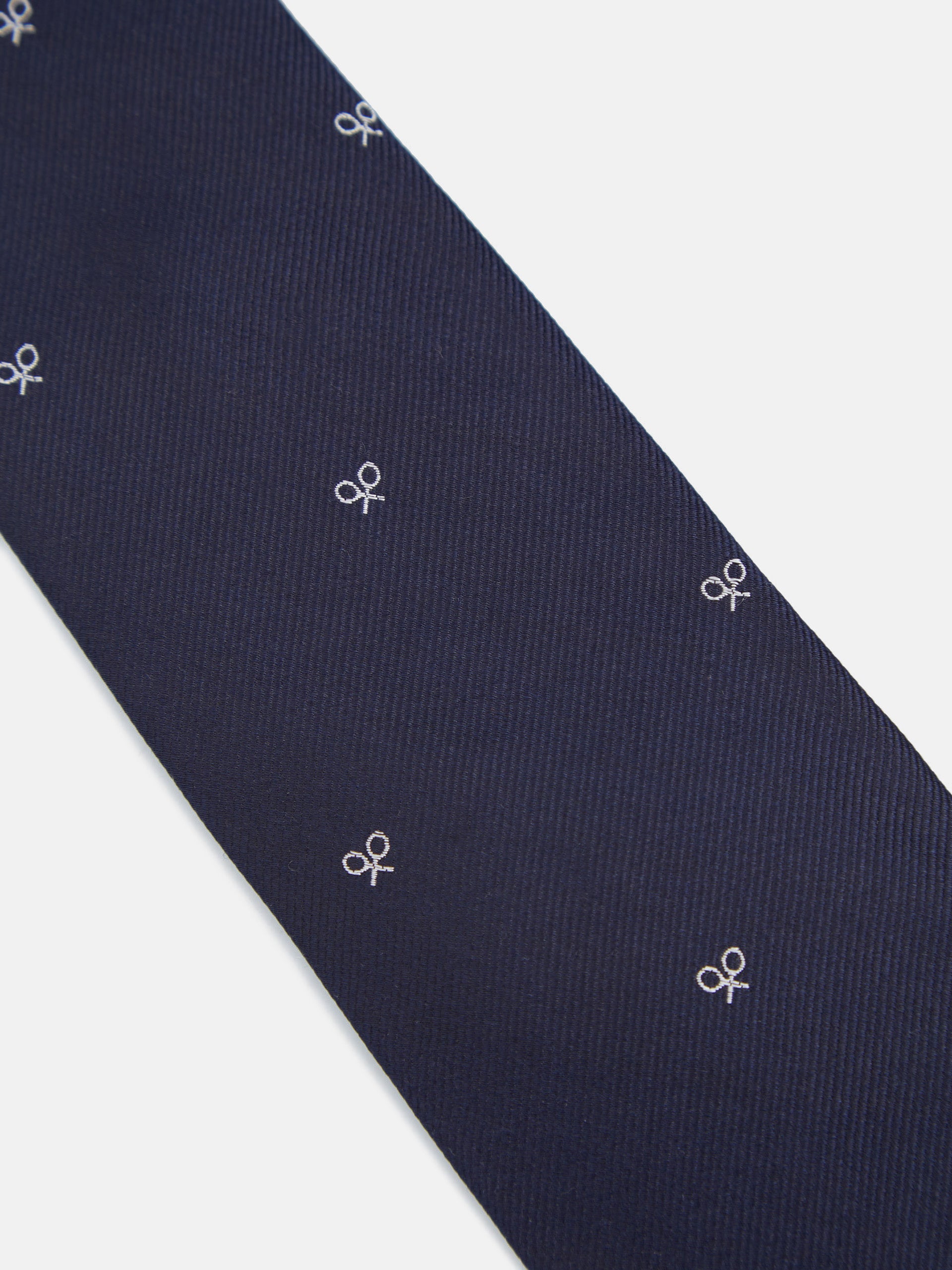 Silbon tie with navy blue racket motifs