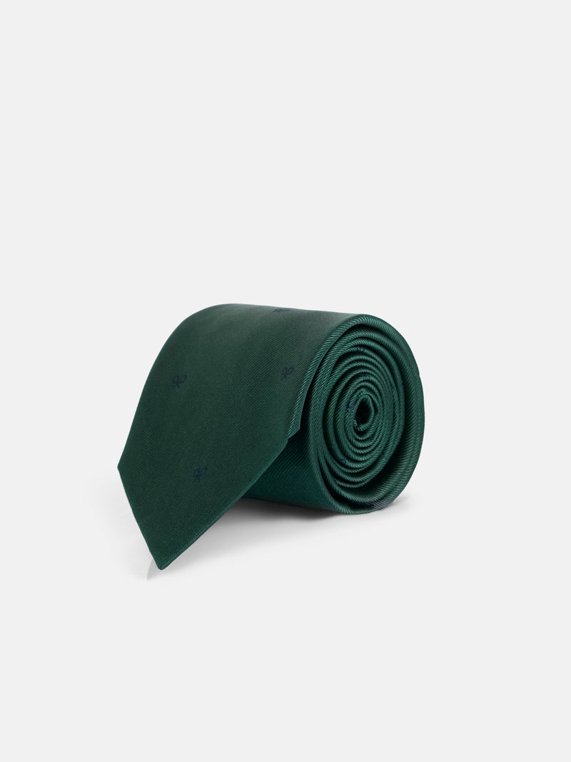 Silbon tie with green racket motifs