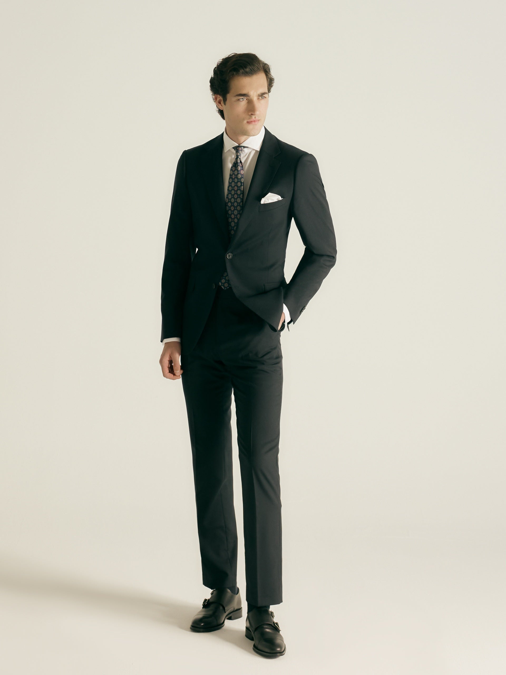 Pantalon de costume en stretch naturel bleu marine foncé