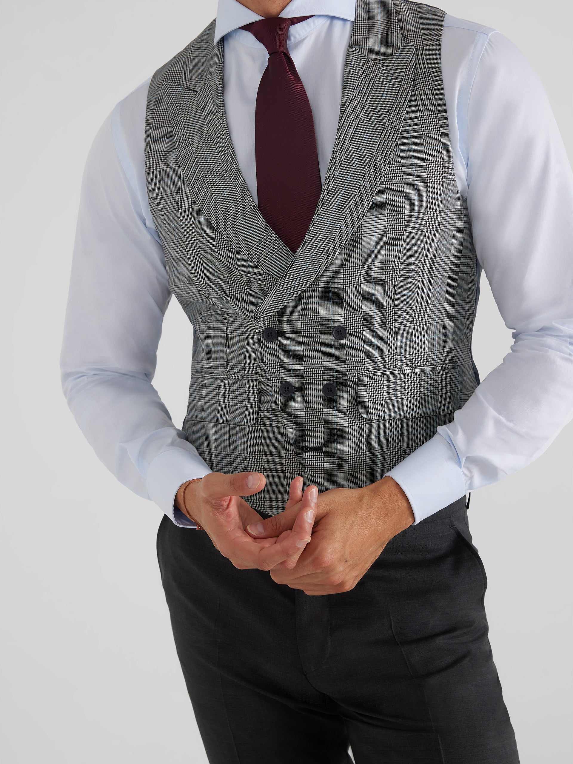 Gray prince of wales tailoring jacket vest