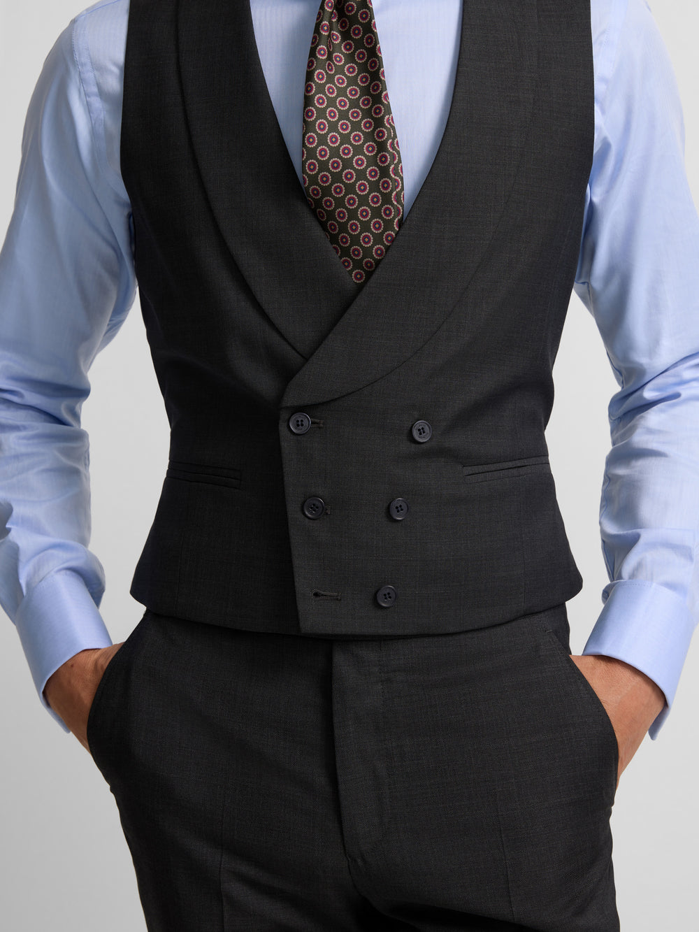 Chaleco vestir stretch cuello redondo gris
