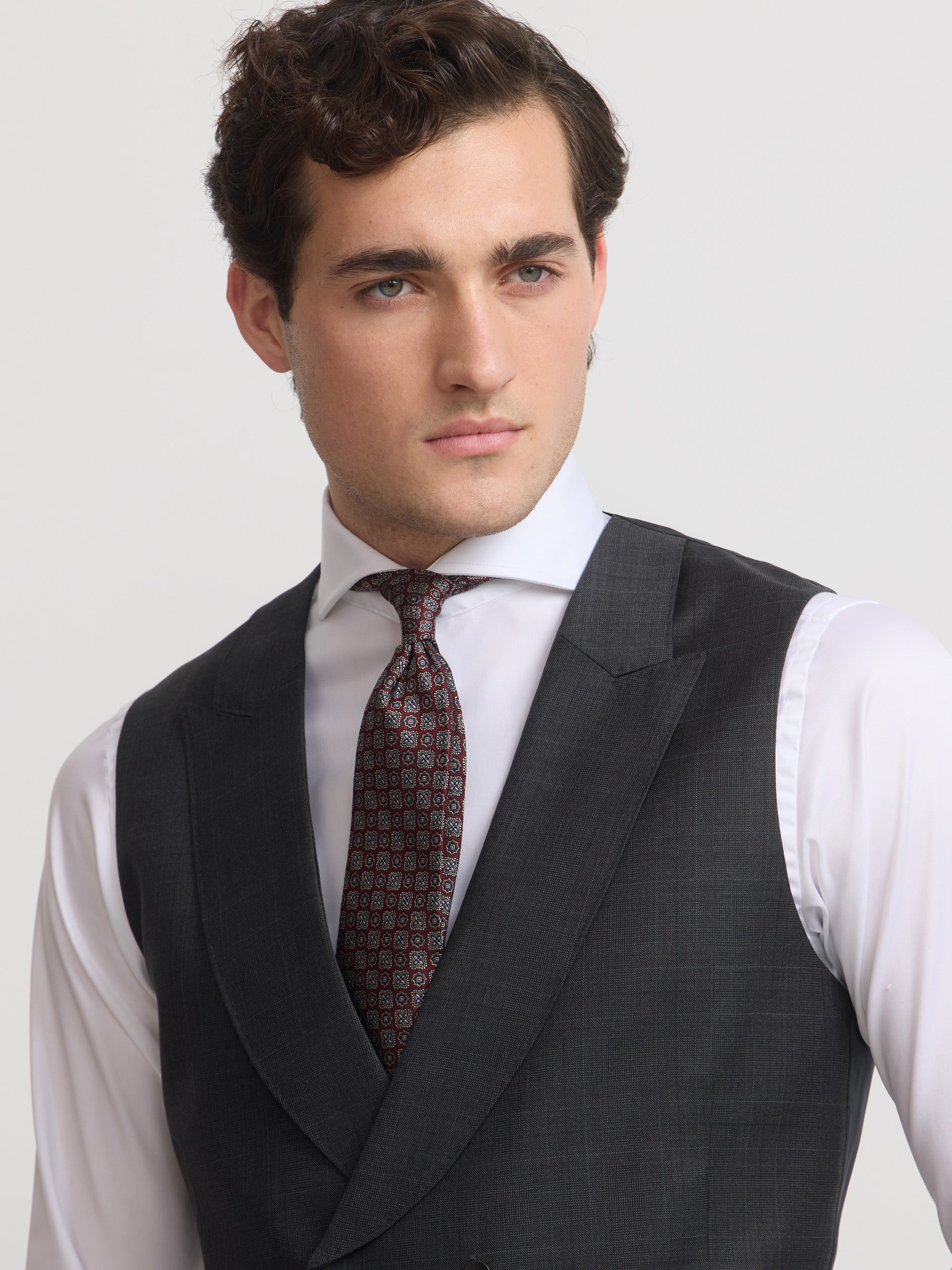 Chaleco vestir stretch cuello redondo gris