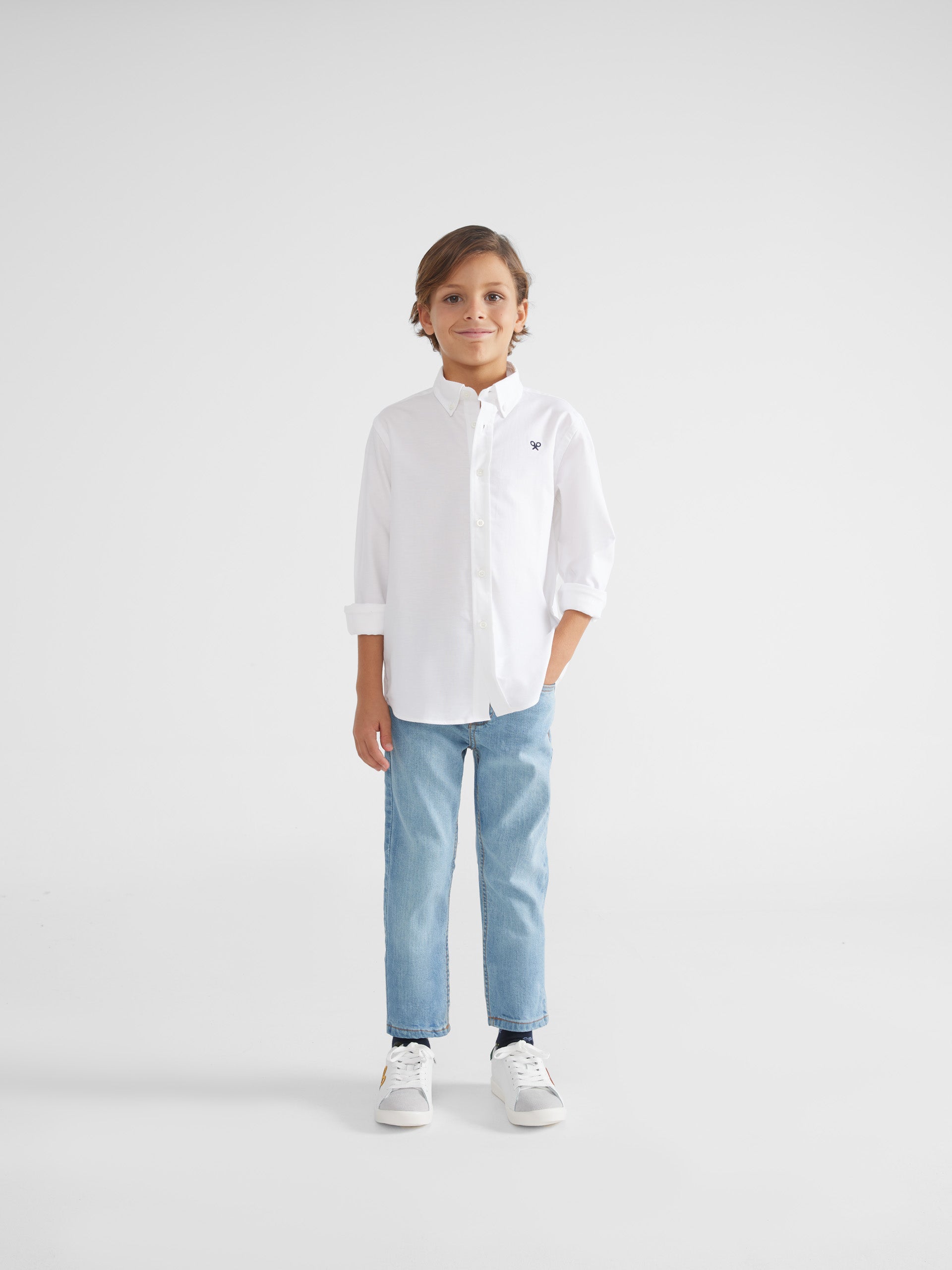 White oxford style kids sport shirt