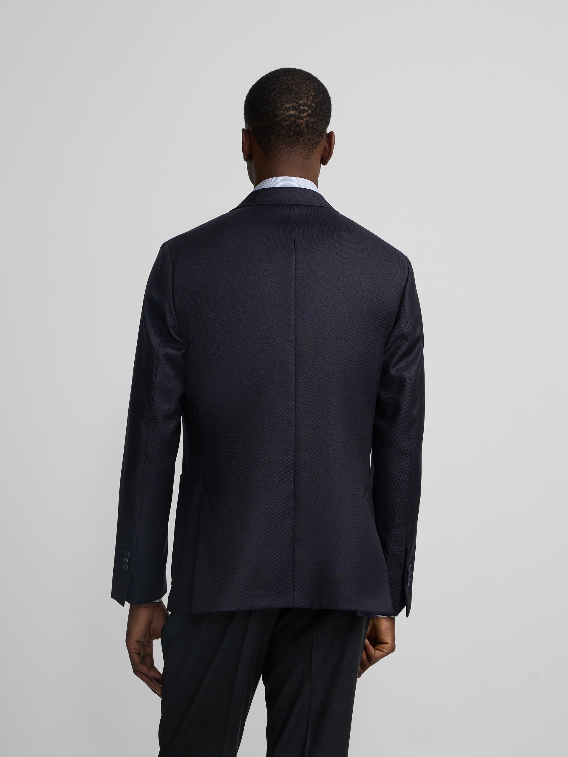 Navy blue double-breasted stretch jacket