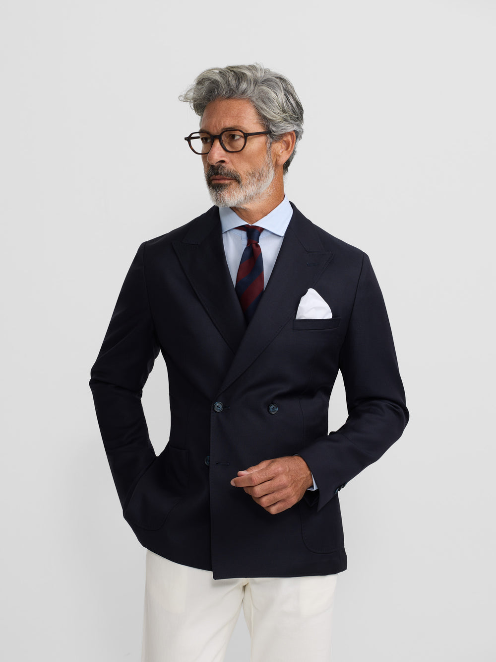 Blazer stretch cruzado azul-marinho