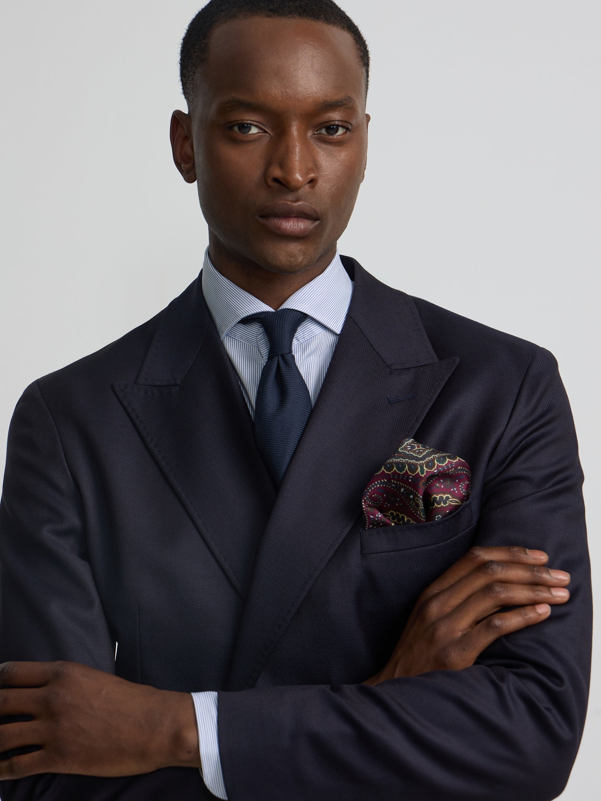 Navy blue double-breasted stretch jacket