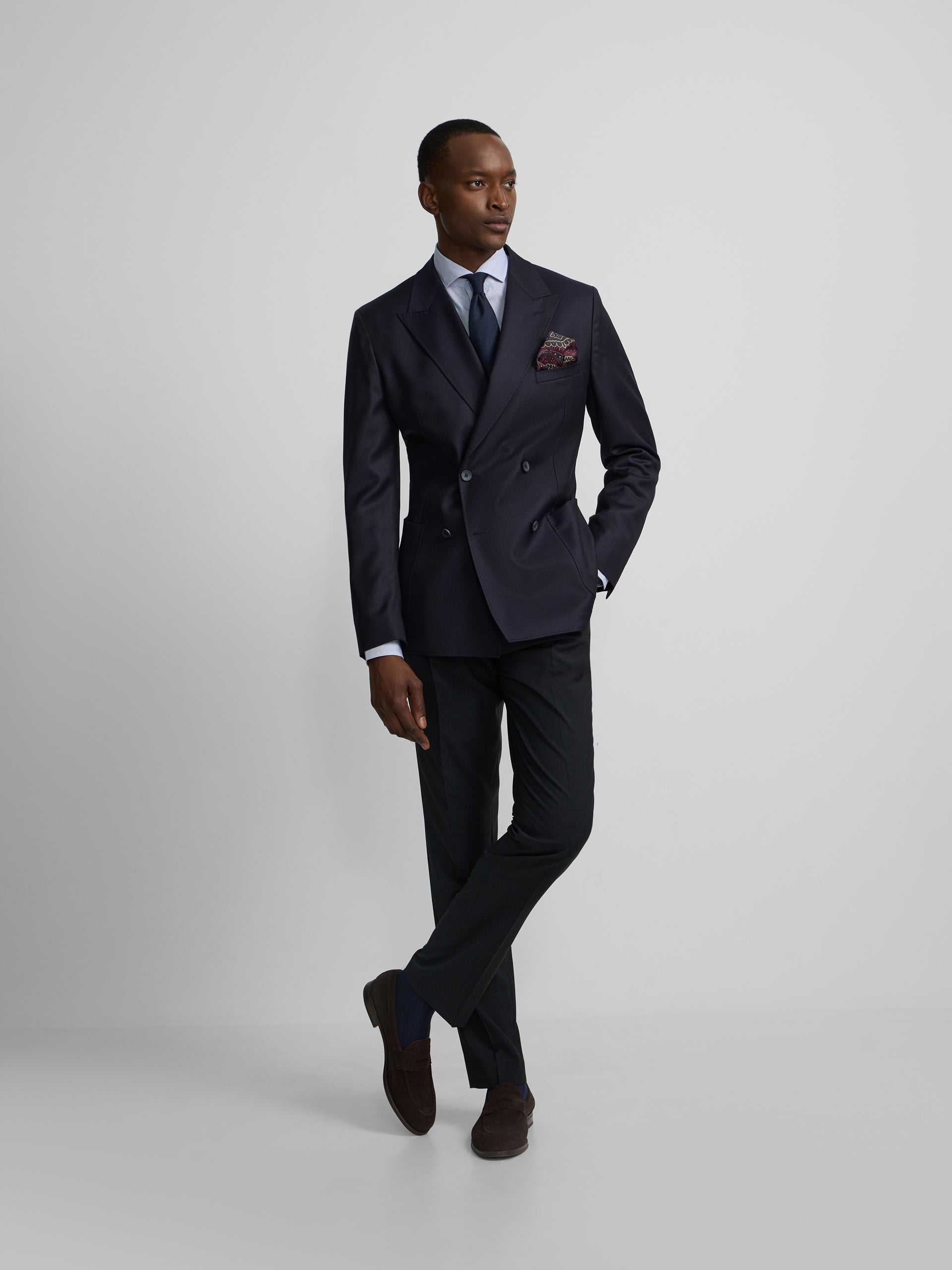 Navy blue double-breasted stretch jacket
