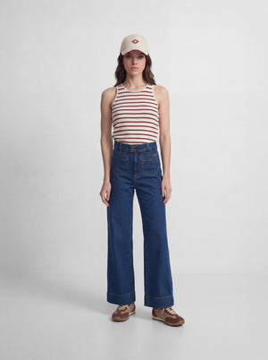 Flared denim trousers with pockets