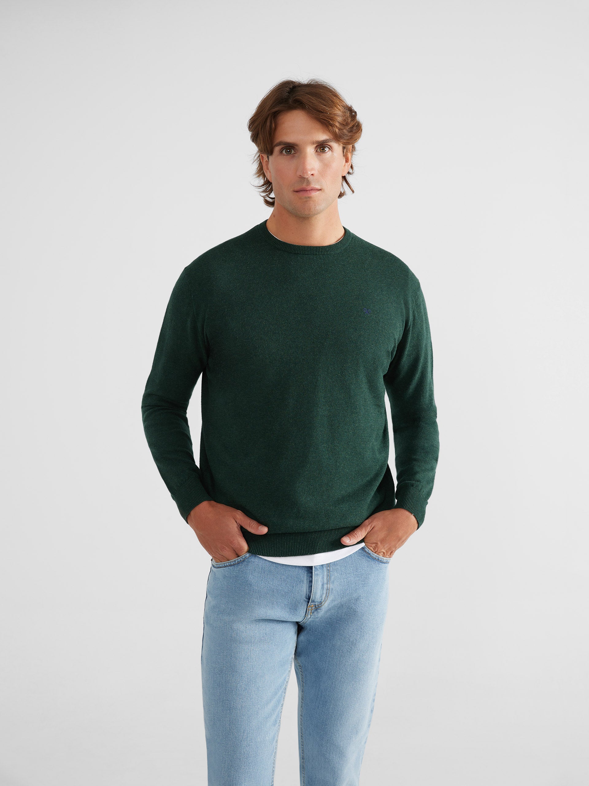Dark green crew neck plain sweater