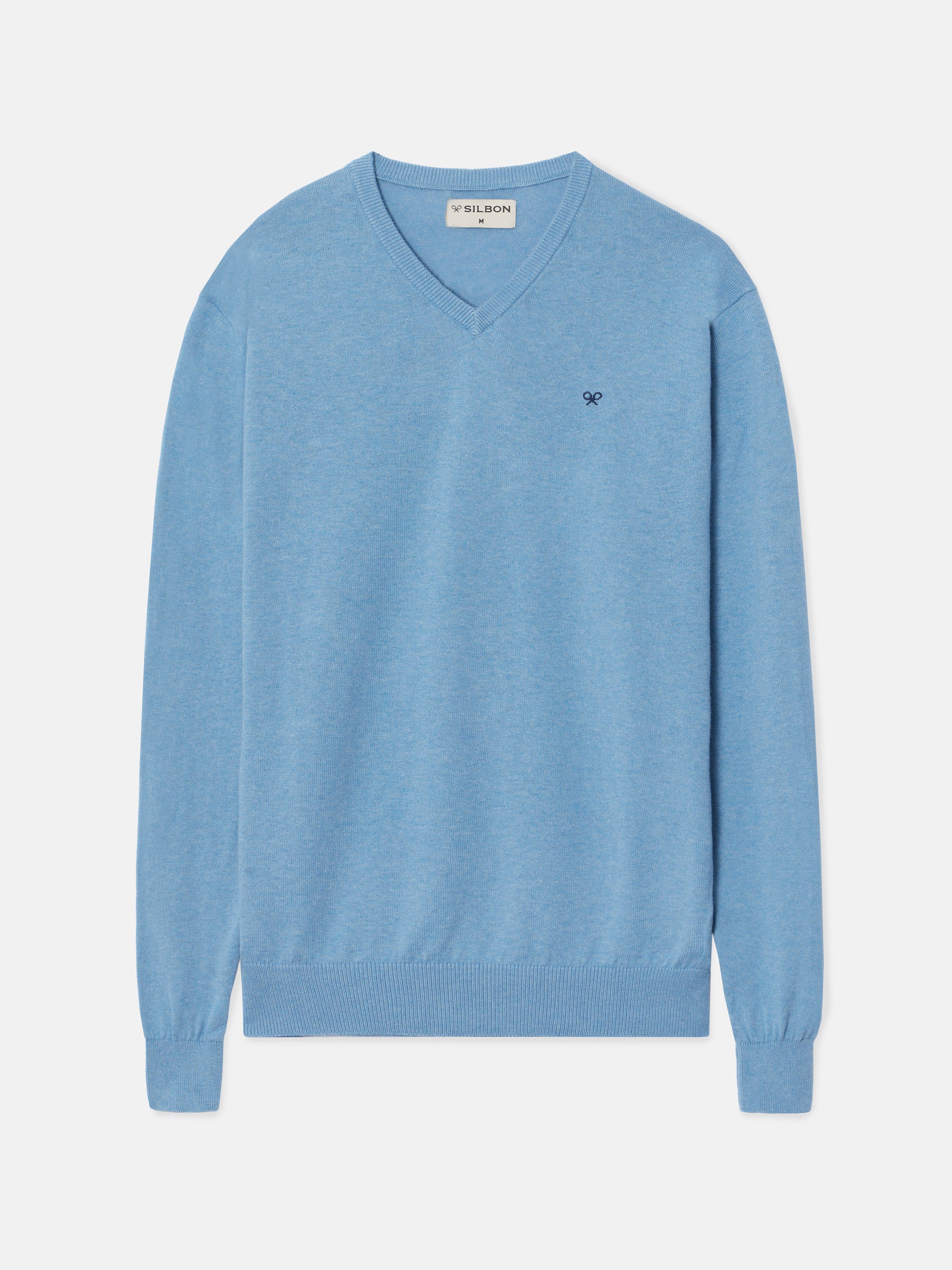 Plain light blue V-neck sweater