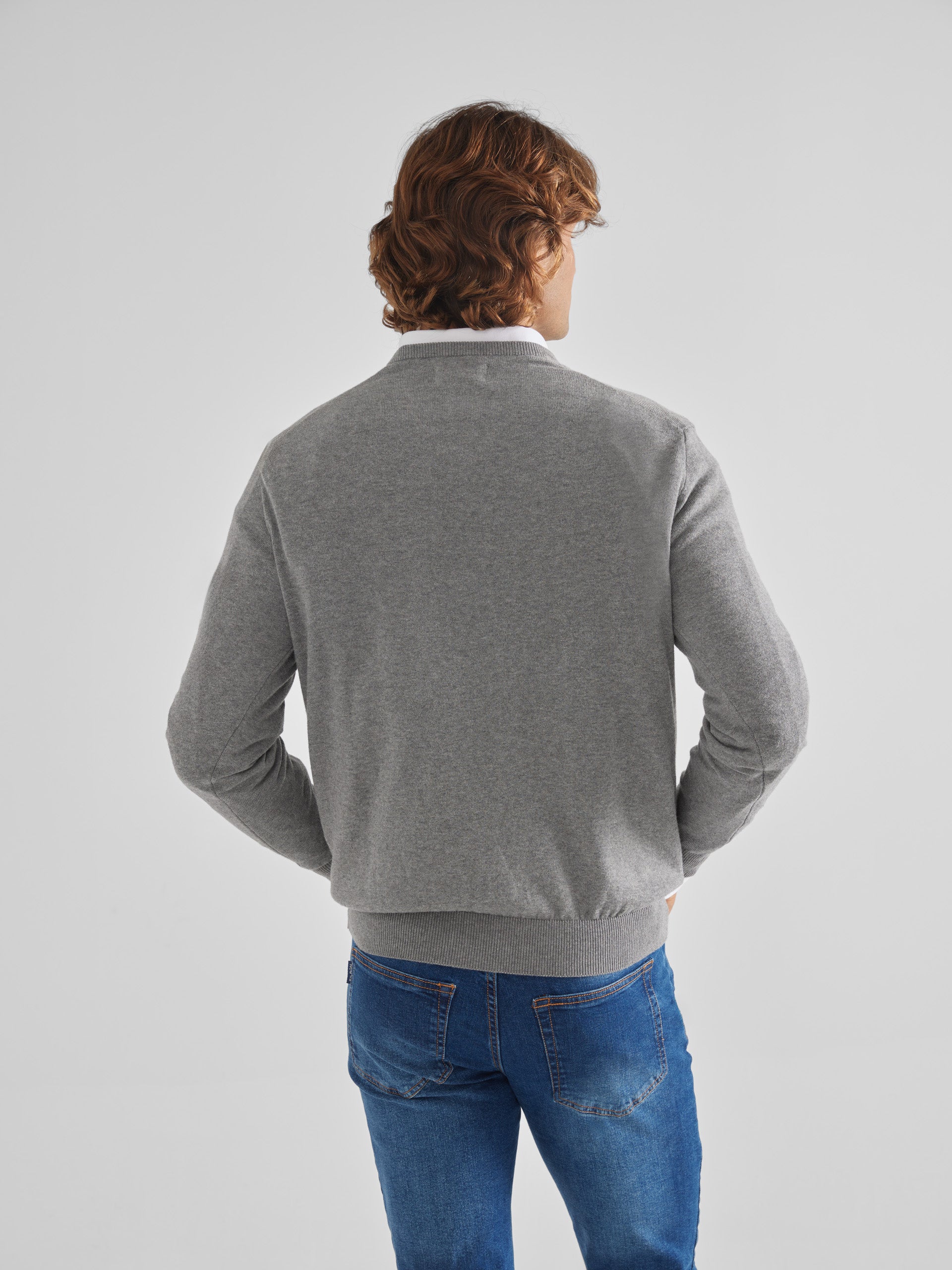Plain gray V-neck sweater