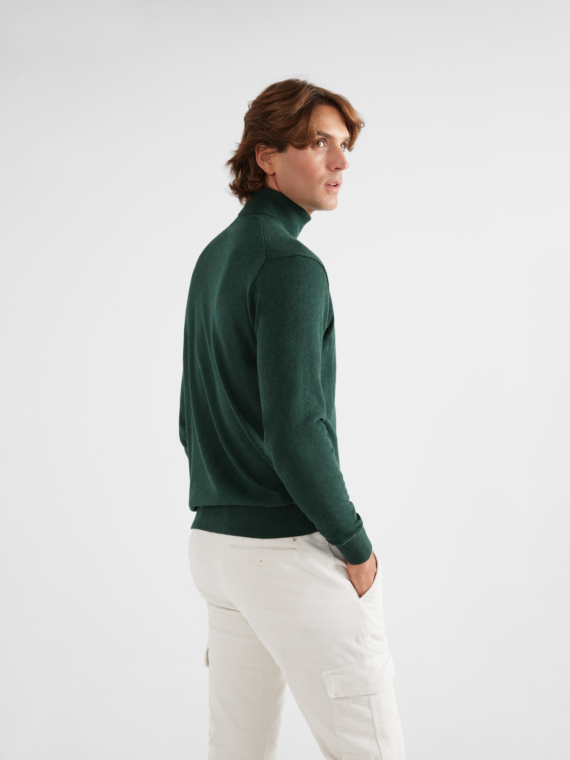 Plain dark green turtleneck sweater