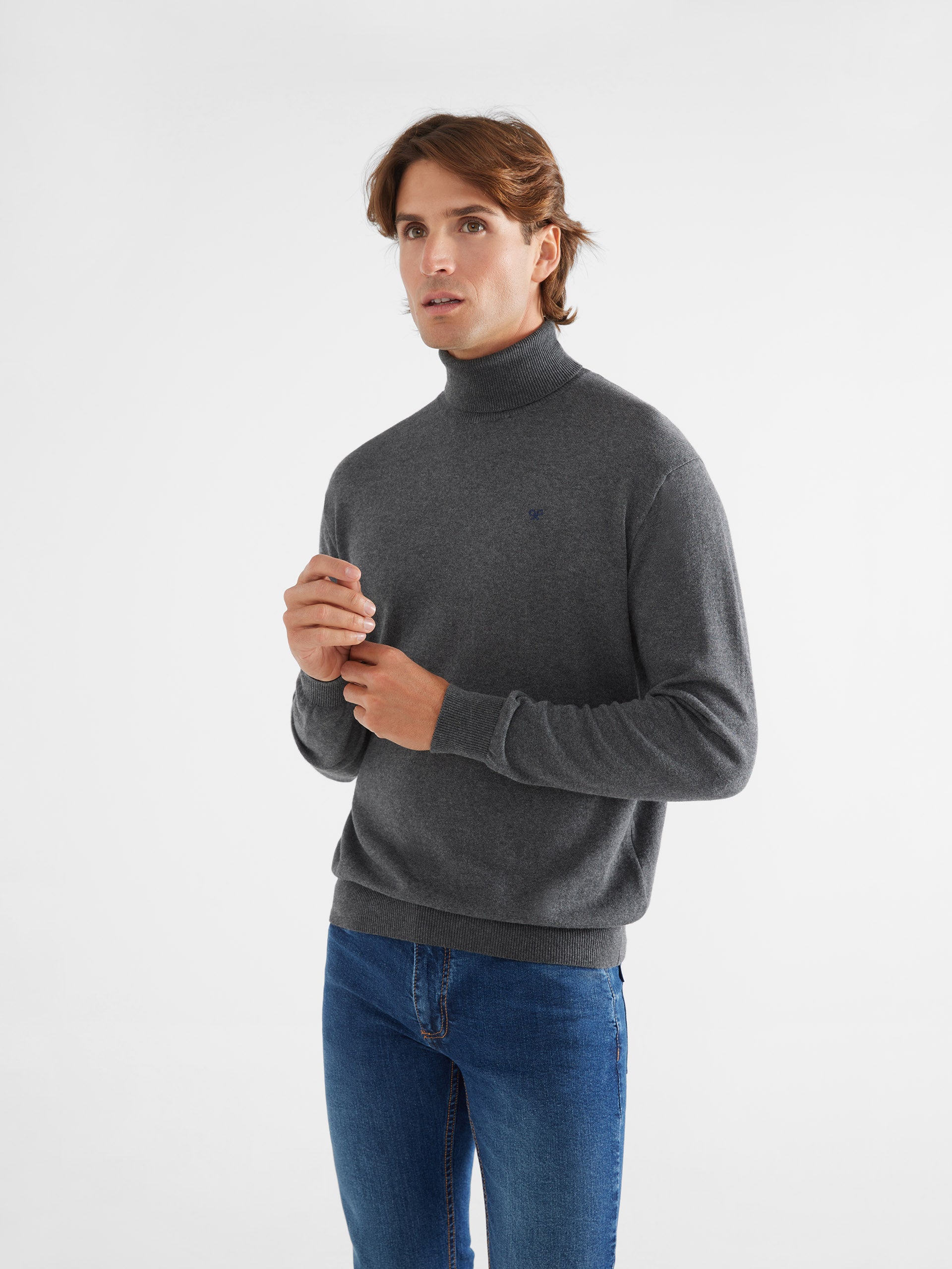 Plain dark gray turtleneck sweater