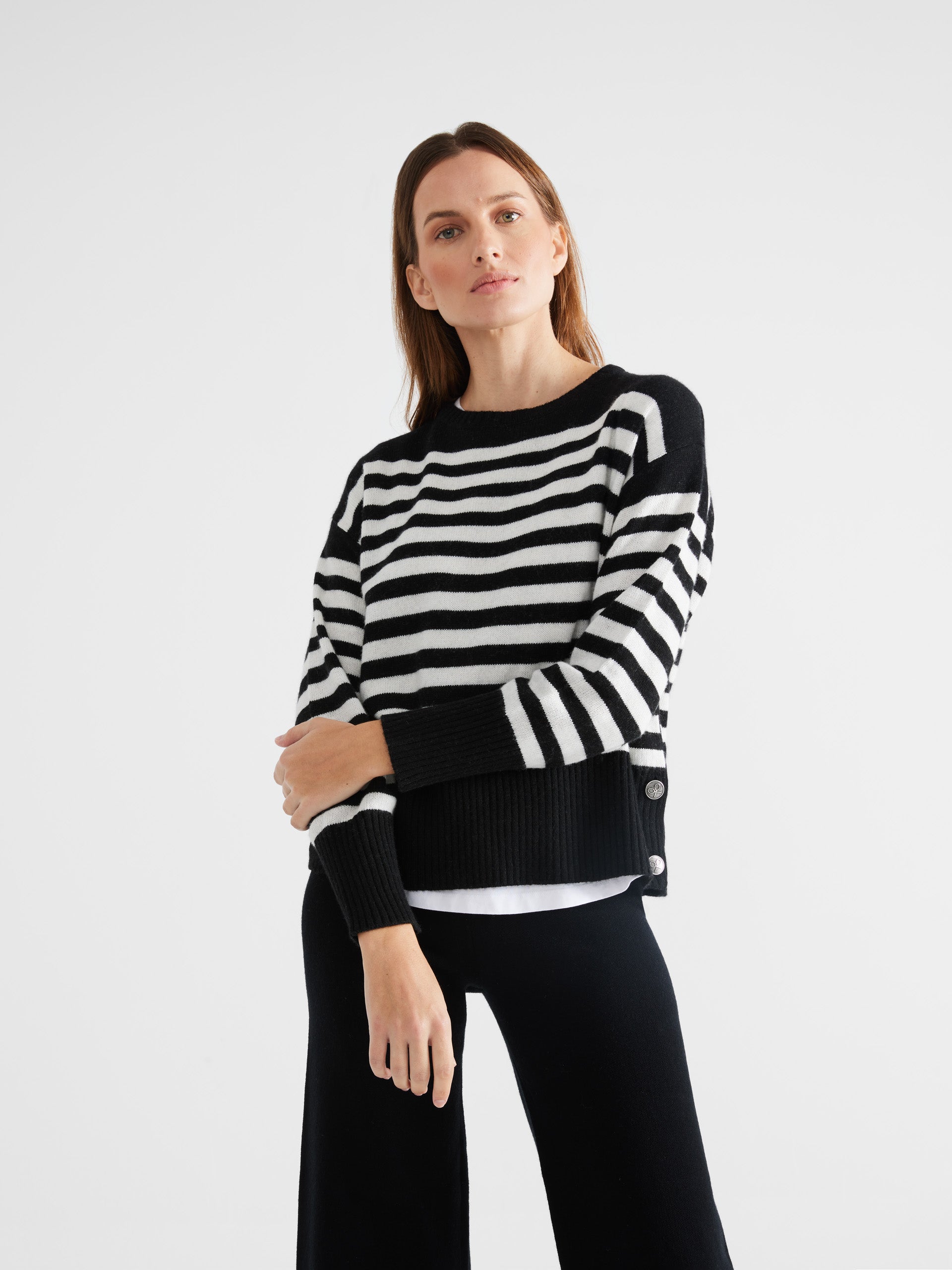 Raw and black striped knit sweater
