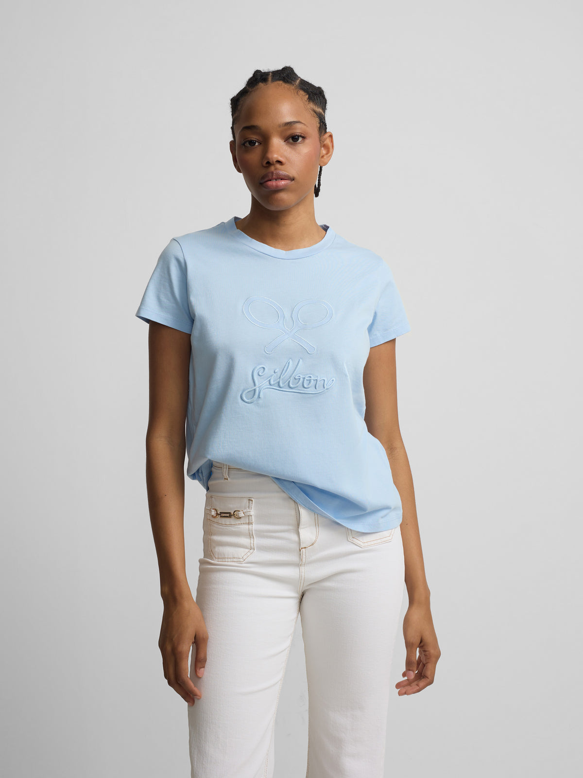 Camisola clássica de mulher azul celeste