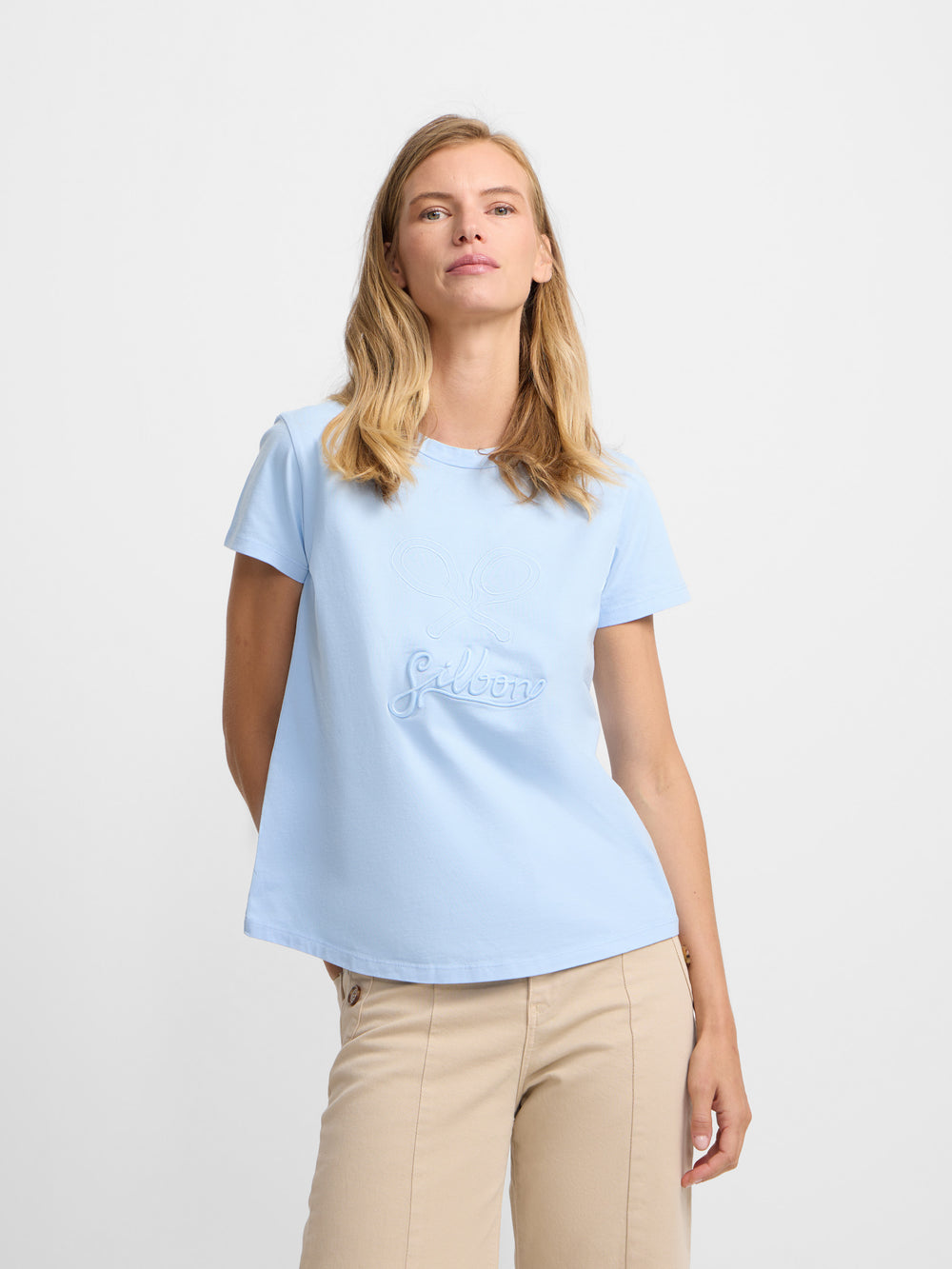 Camisola clássica azul-claro mulher