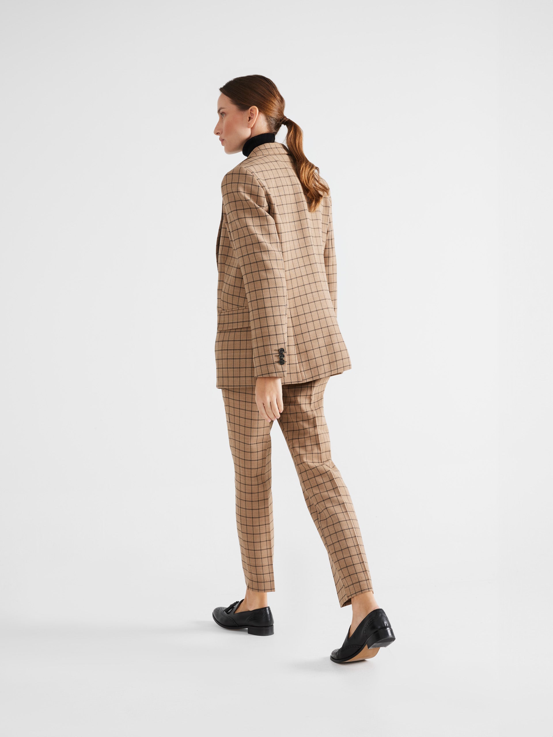 Camel checked knitted blazer