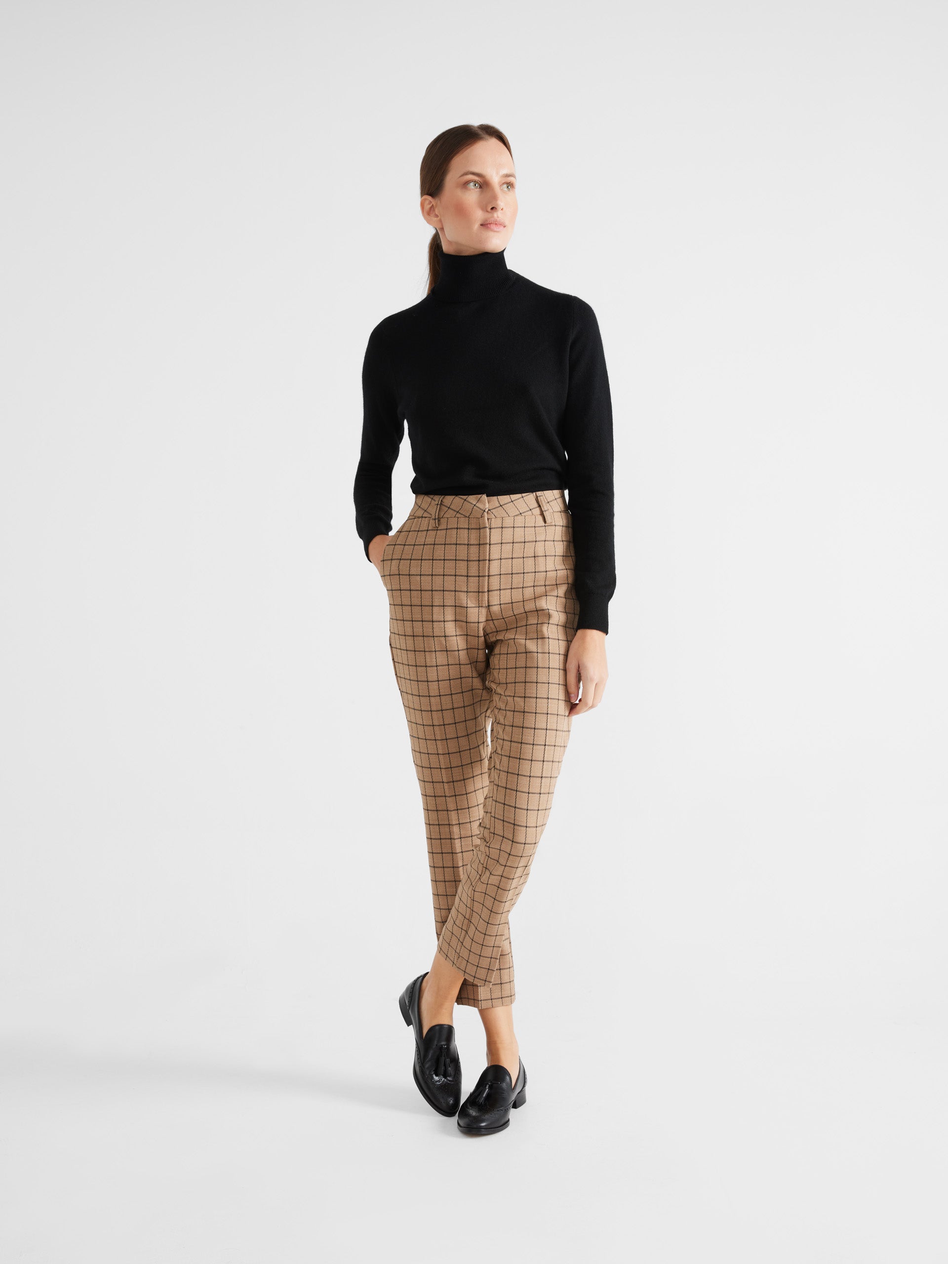 Camel checked knit pants
