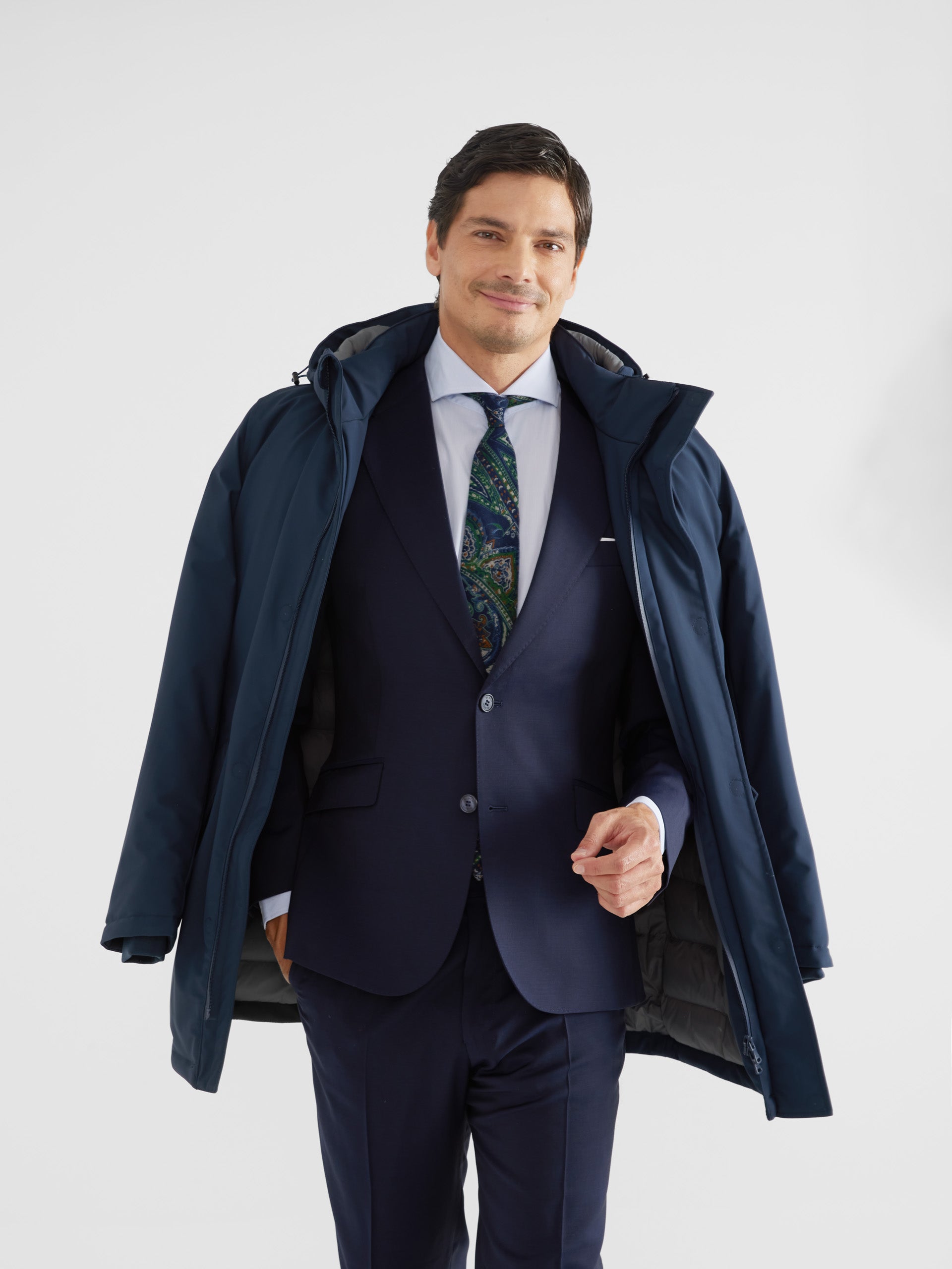 Navy blue tailoring technical parka