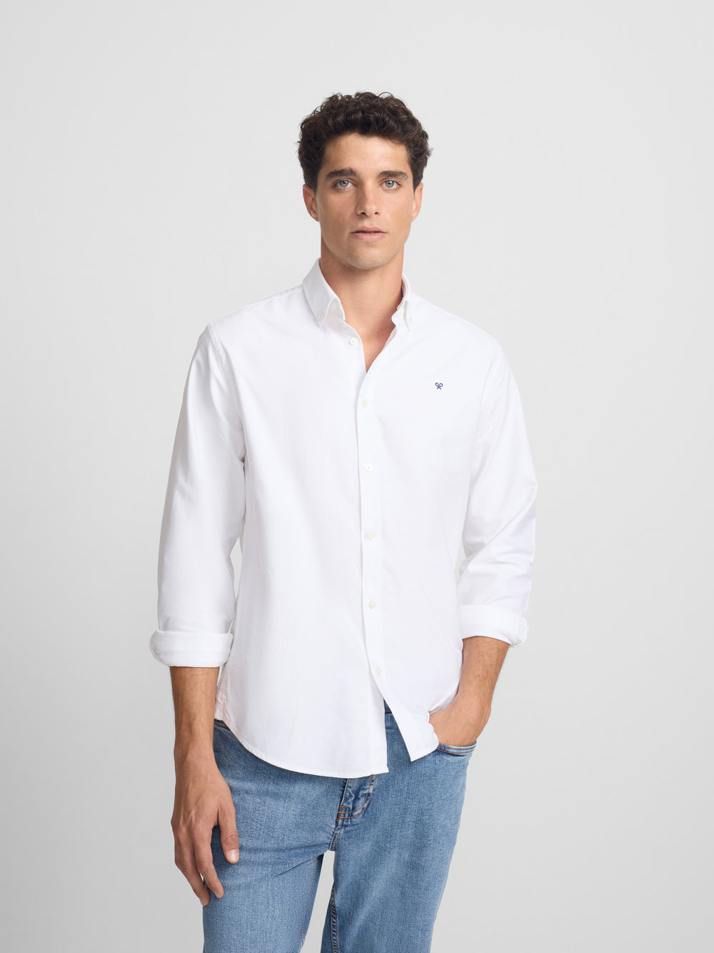 White regular fit oxford sport shirt