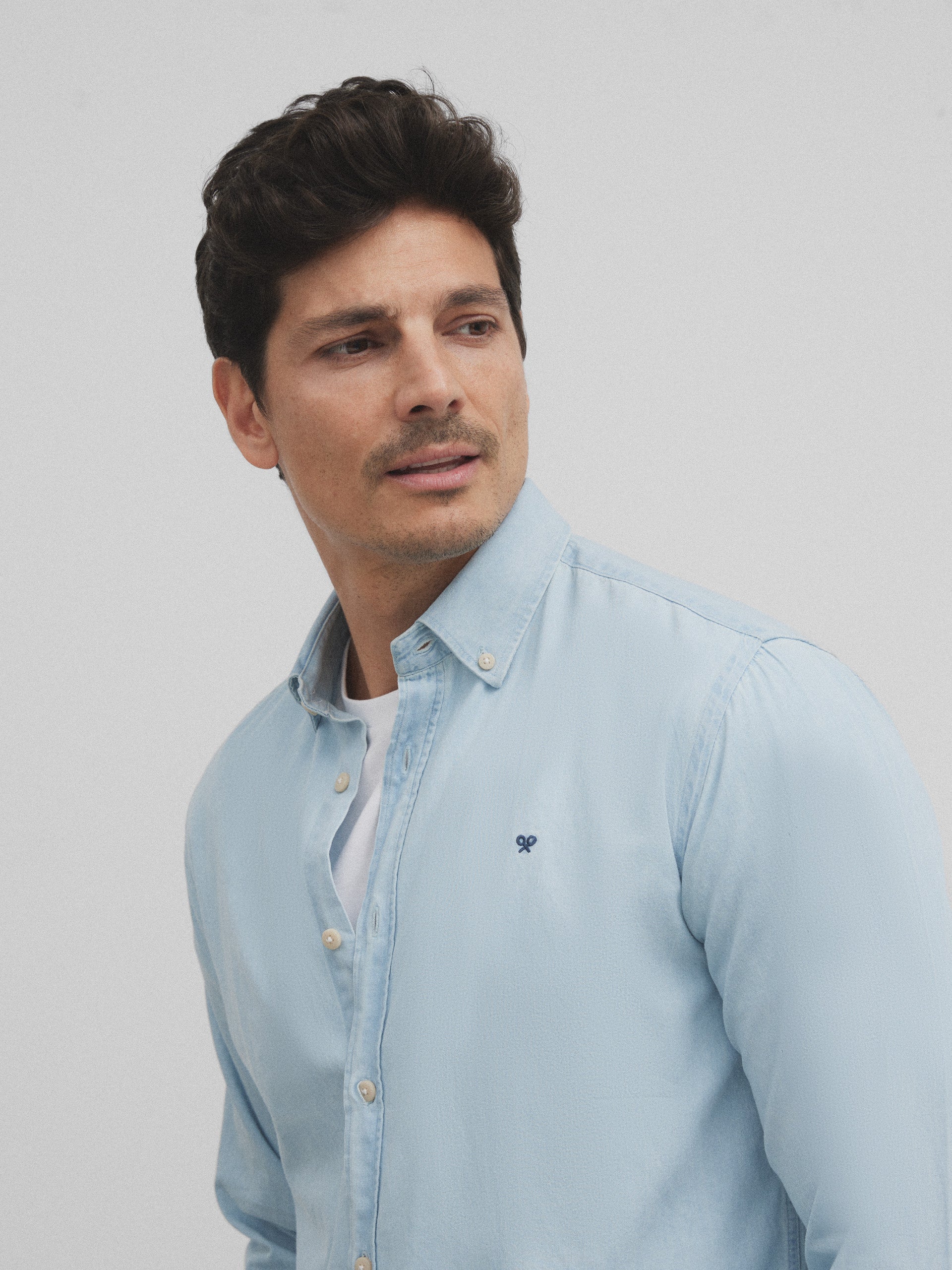 Men's Lucky Blue Melange Sport Shirt A402 - Casual Button Down, Size 2XL