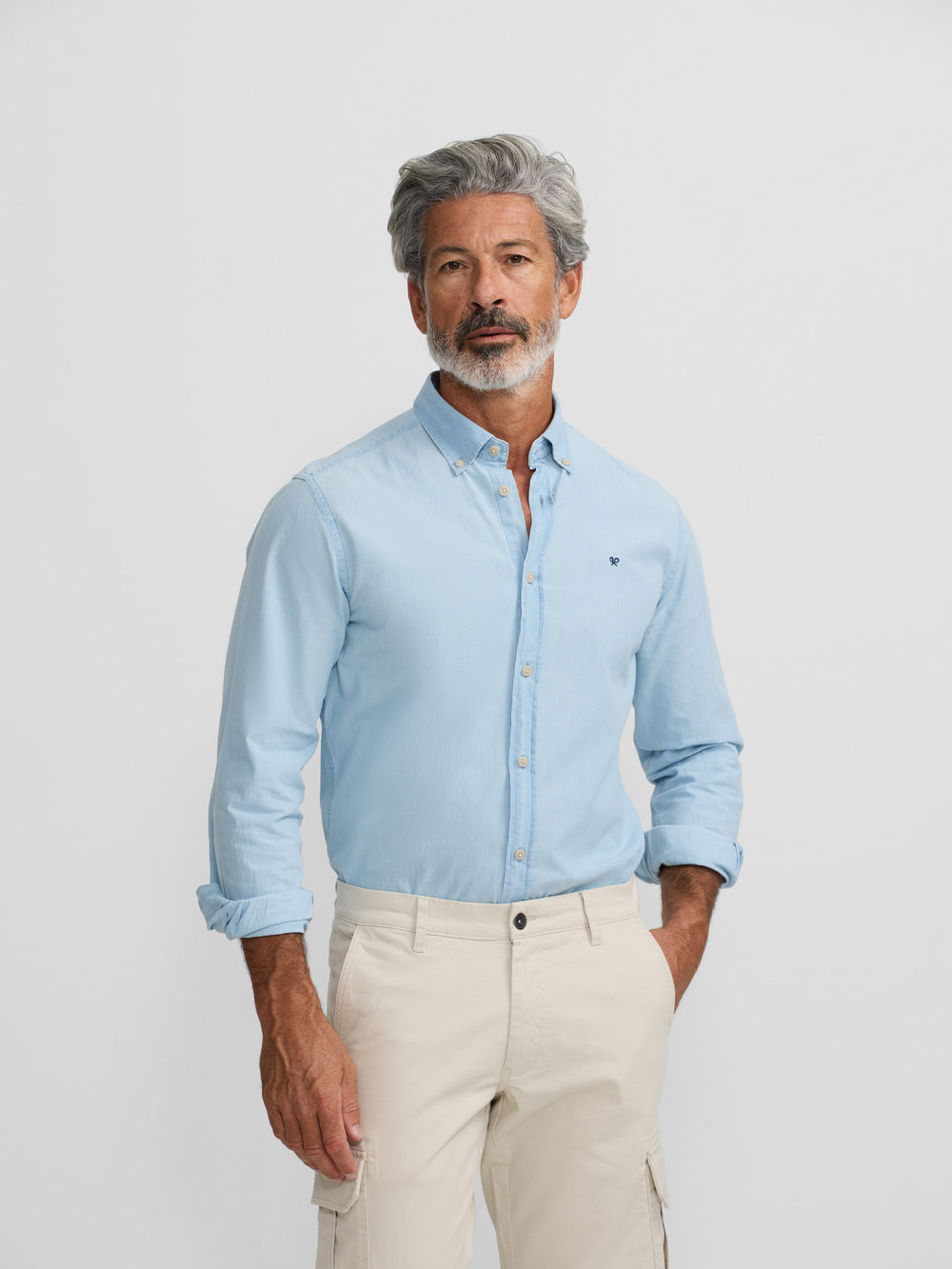 Camisa sport denim regular fit azul claro