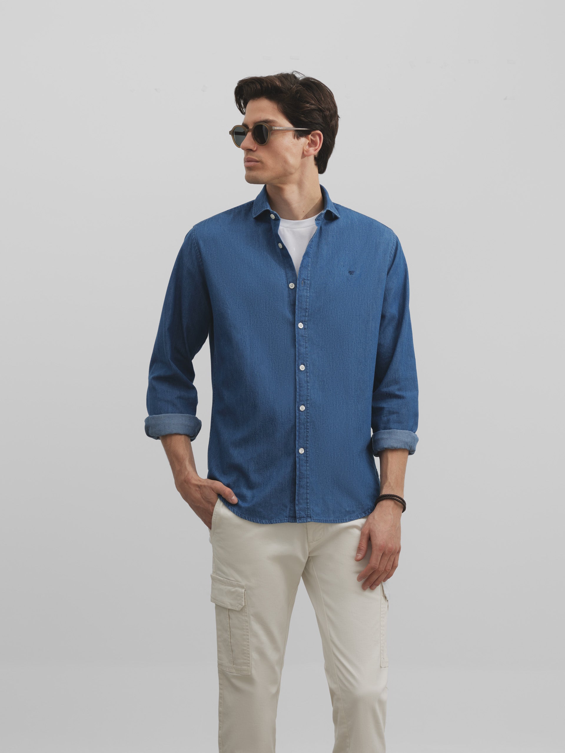 Camisa sport denim azul medio