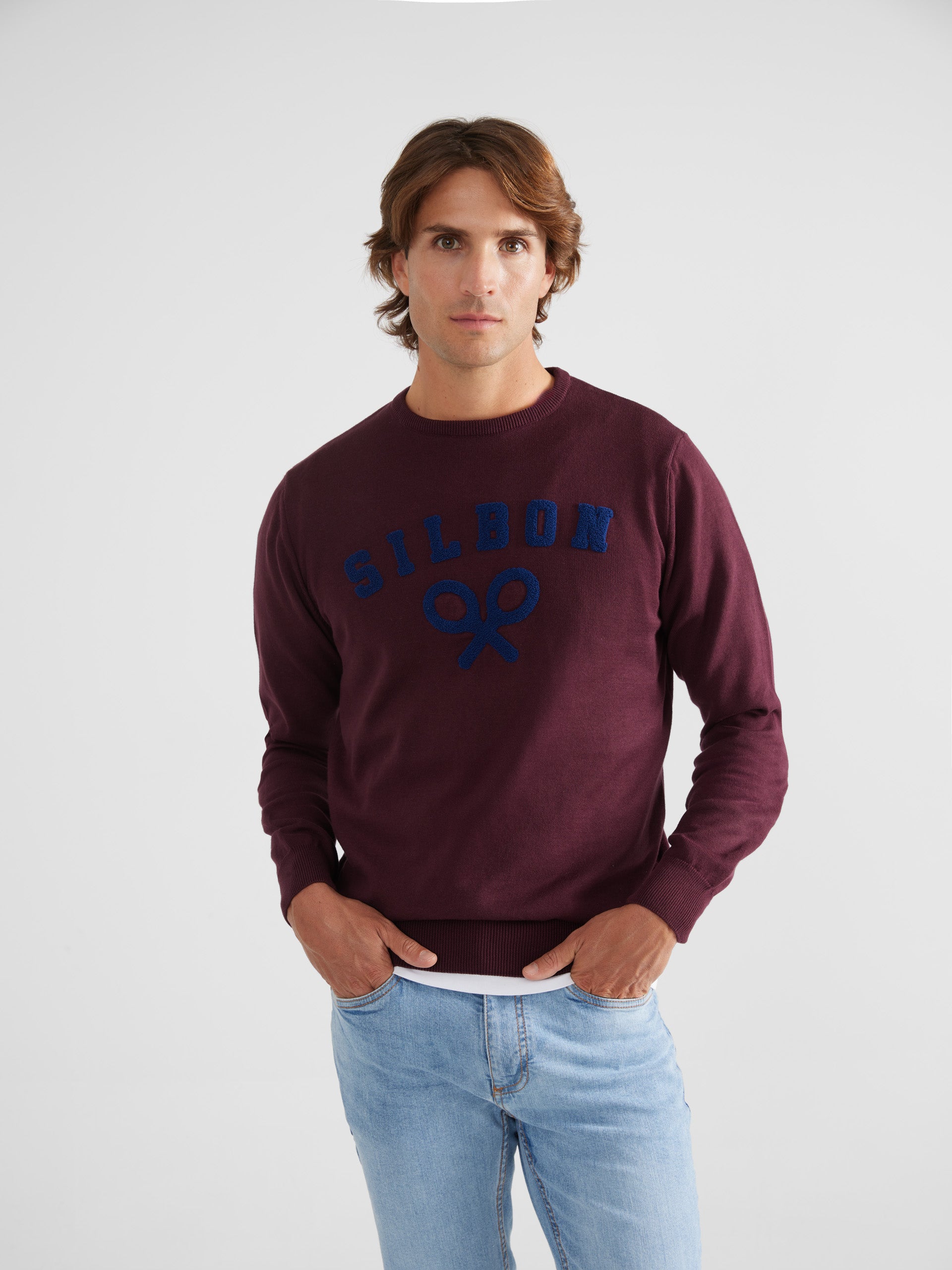 Burgundy logo crew neck sweater
