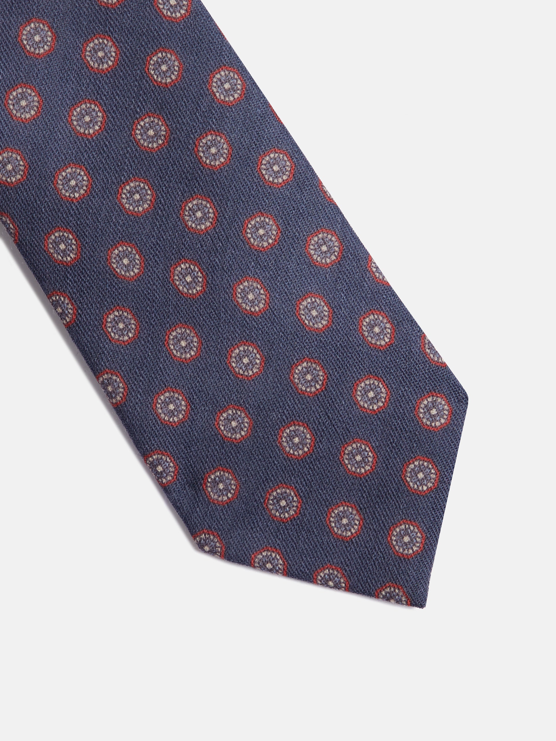Navy blue printed geometric tie