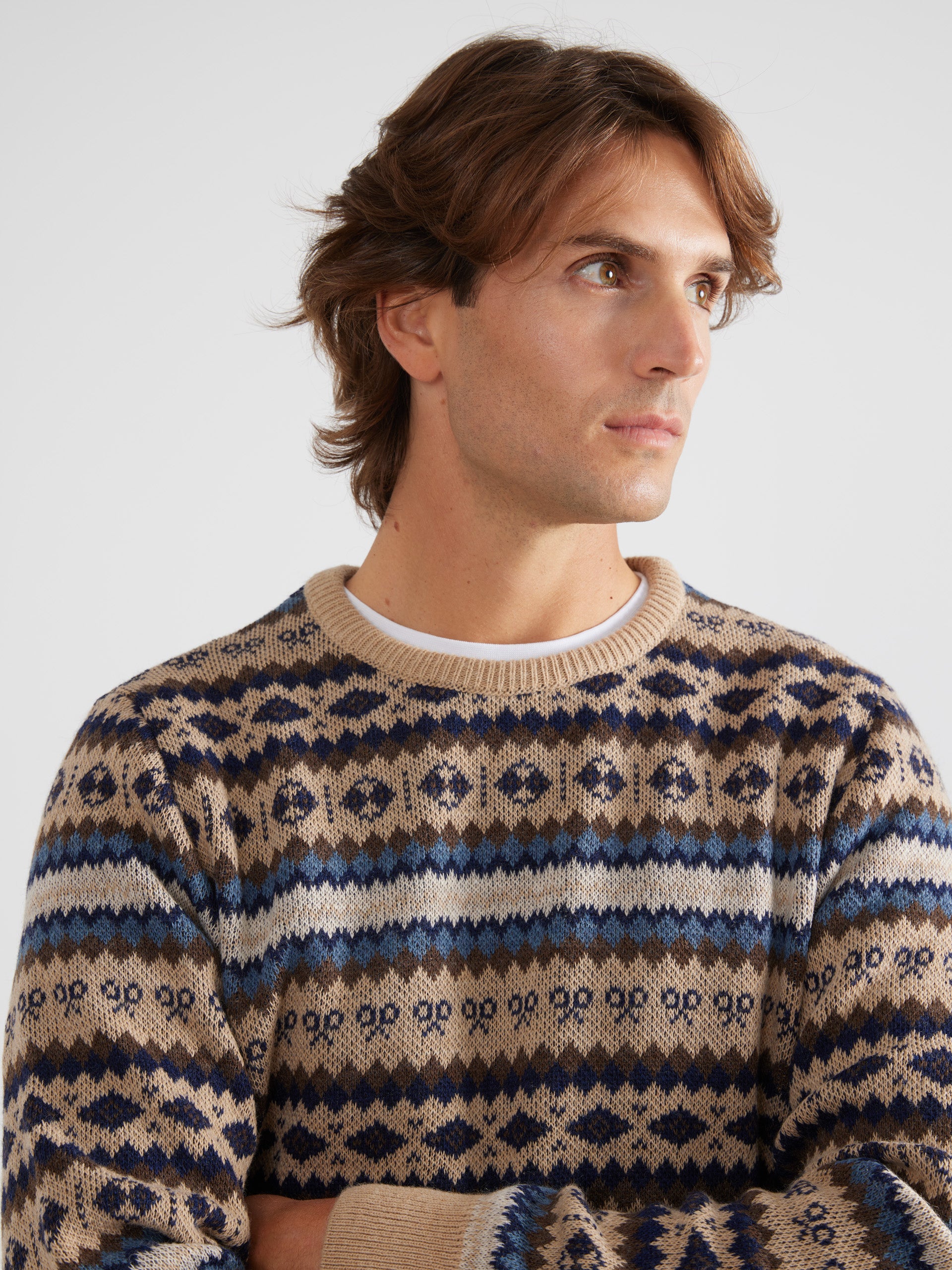 Beige multicolored jacquard sweater