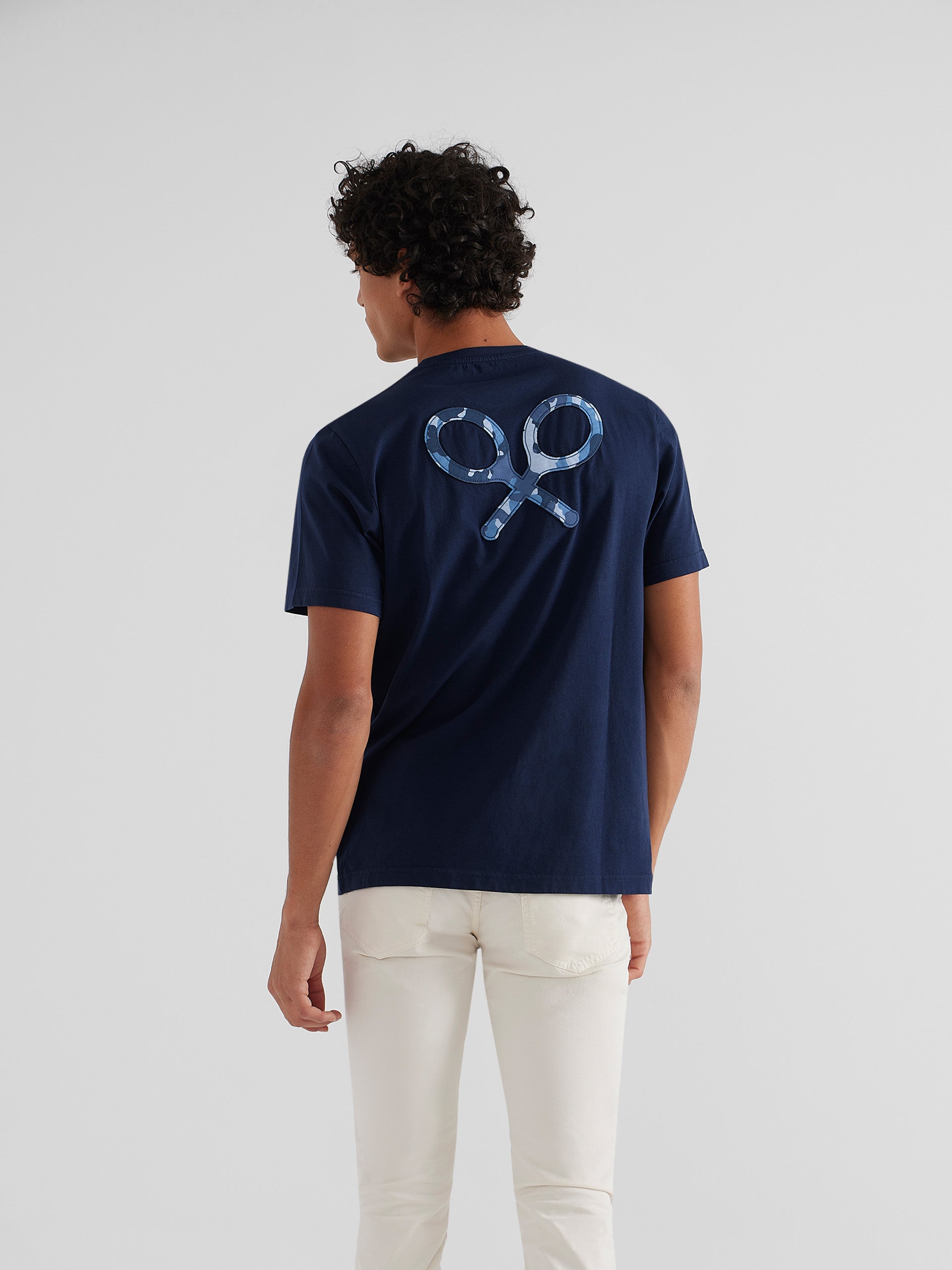 Camiseta raqueta trasera camuflaje azul