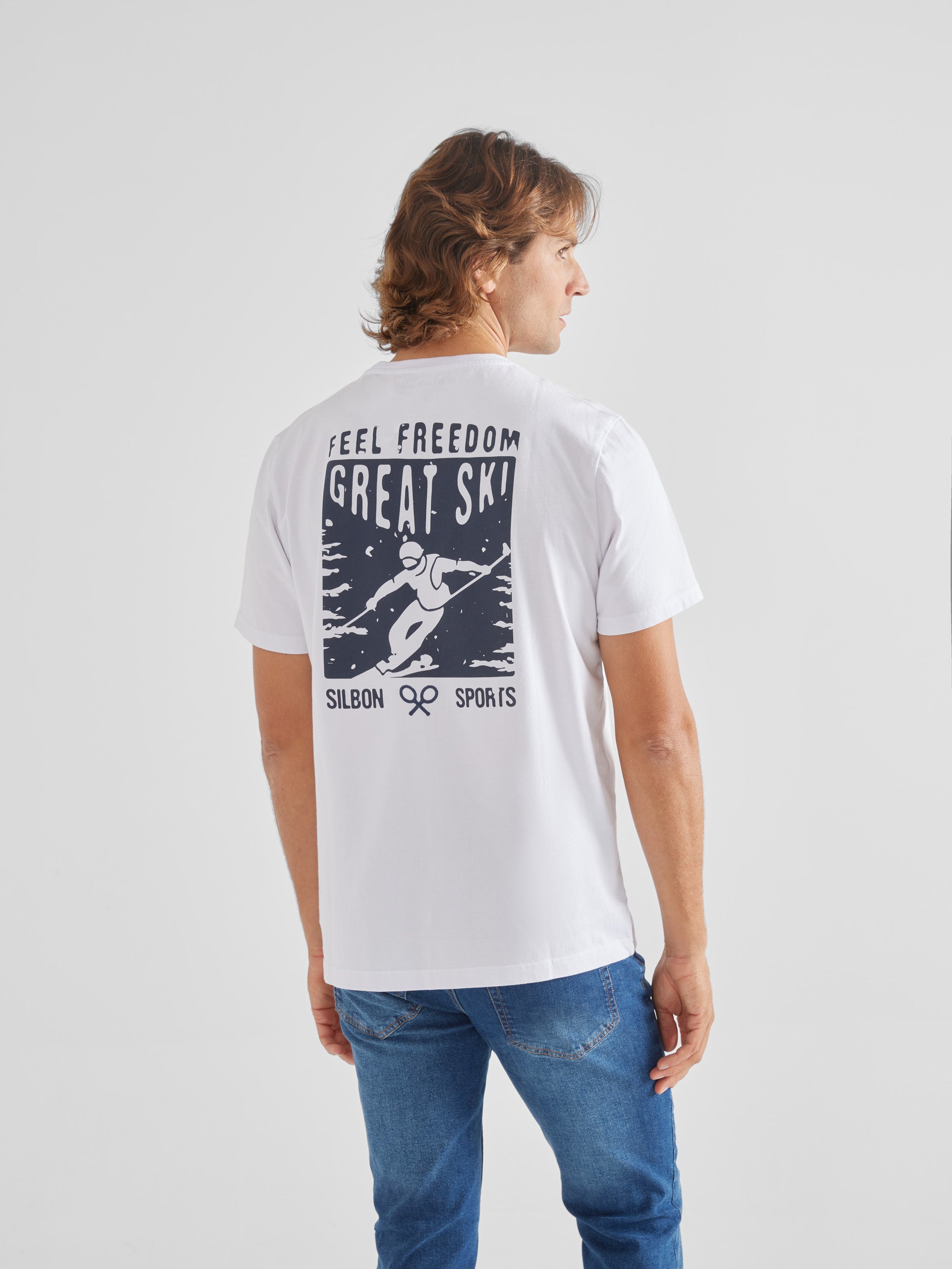 White big ski t-shirt