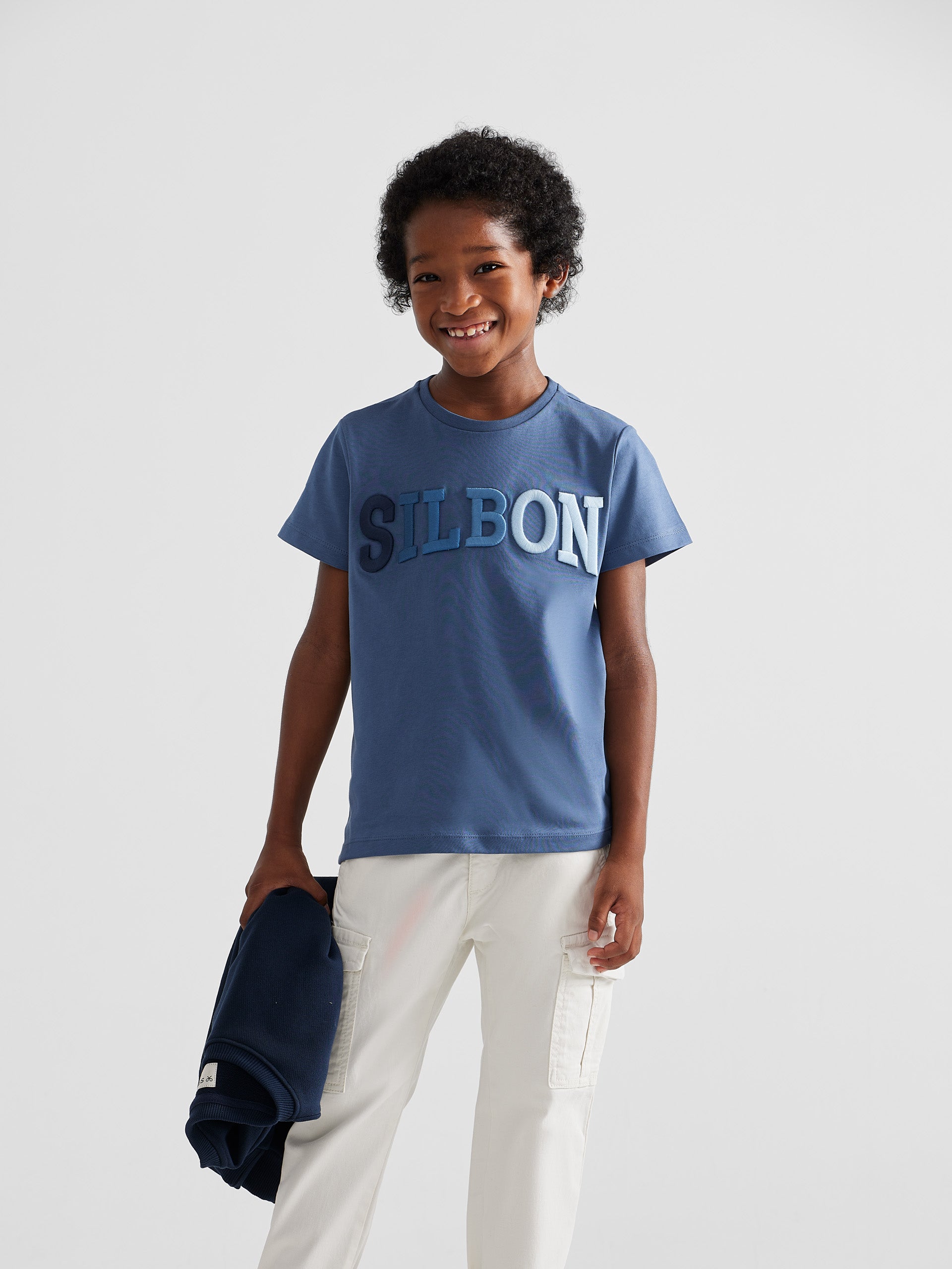 Camiseta kids letras silbon azul marino