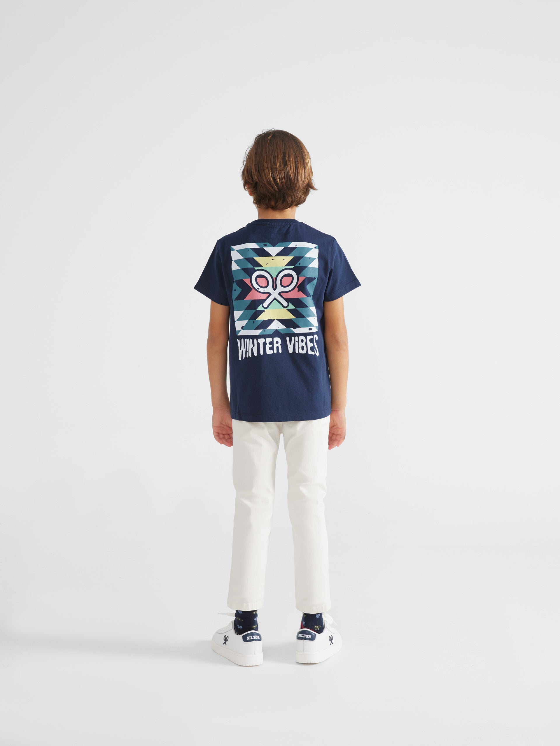 T-shirt bleu marine ambiance hivernale enfant