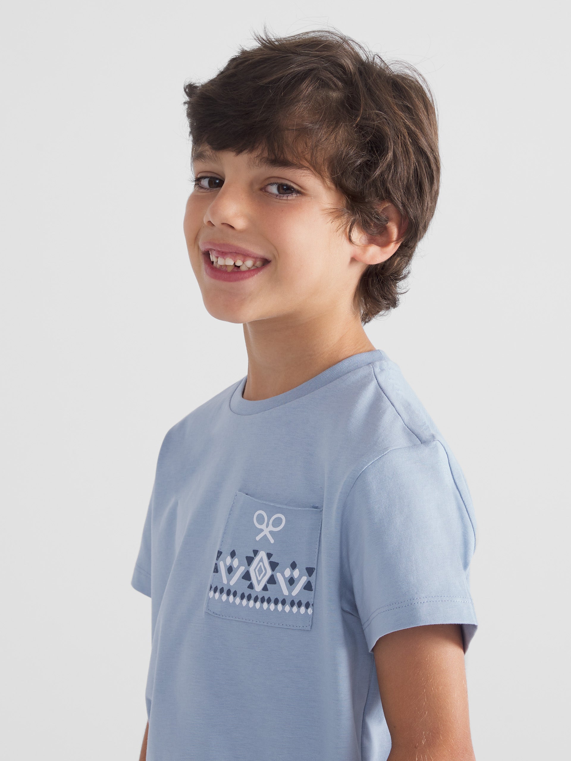 Camiseta kids bolsillo etnico azul