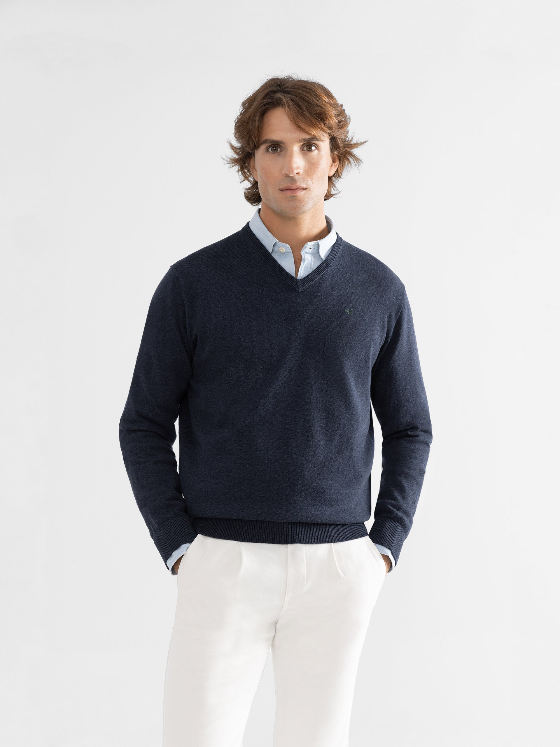 Plain navy blue elbow sleeve sweater