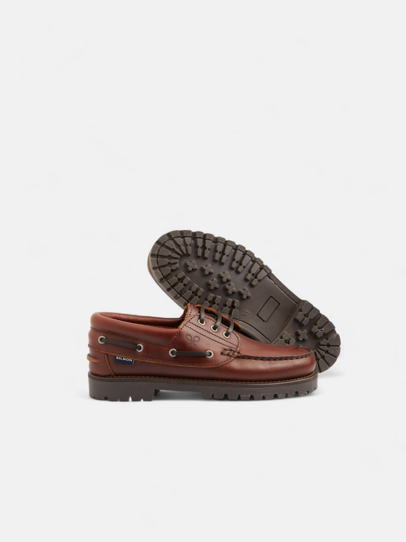 Sapato desportivo infantil náutico em pele castanha