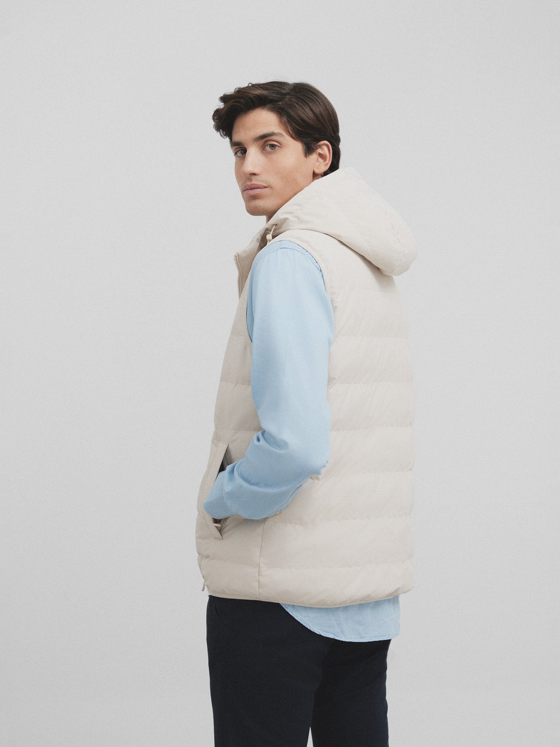Light beige hooded padded vest