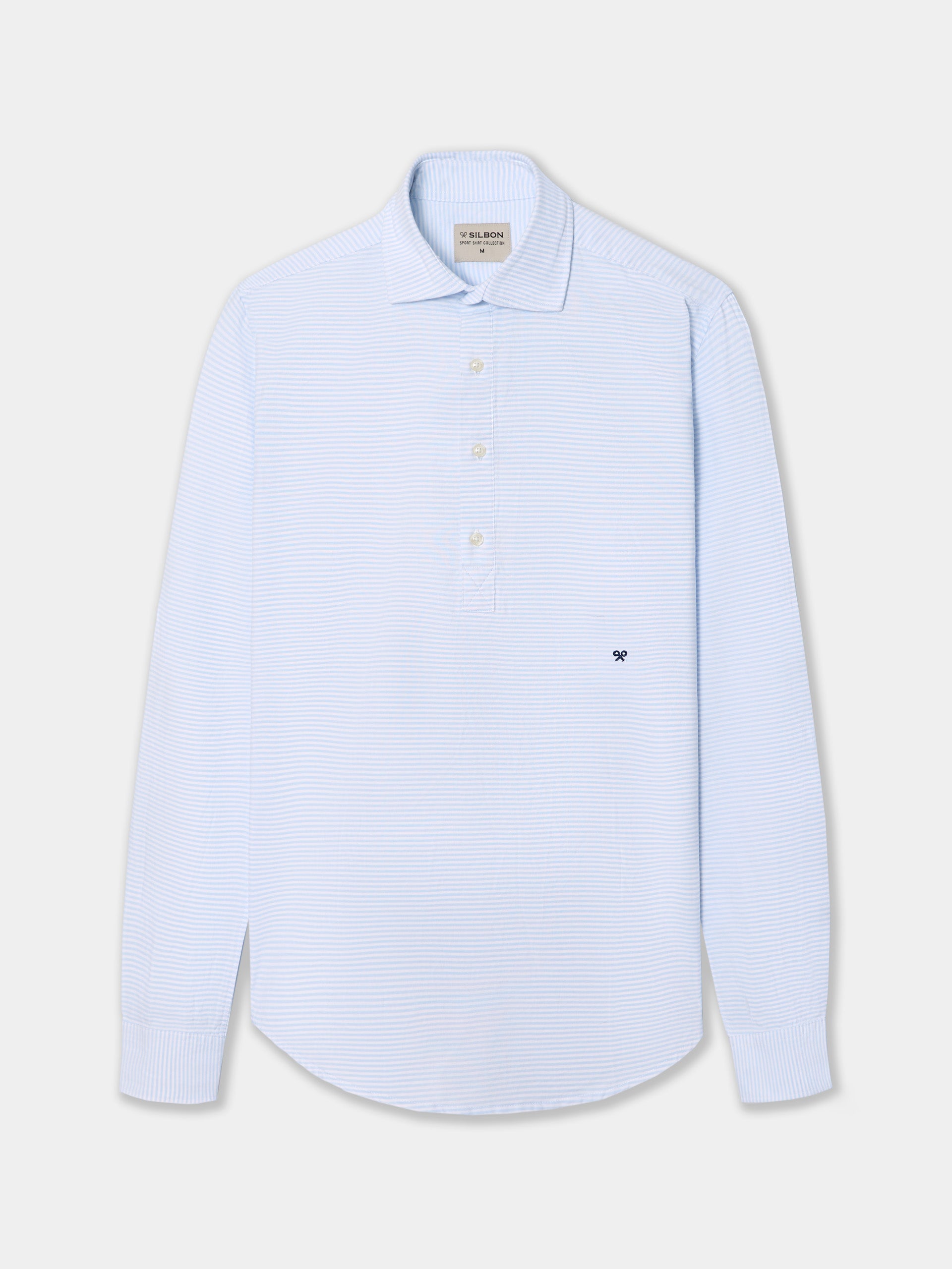 T-shirt de sport oxford à rayures horizontales bleu clair