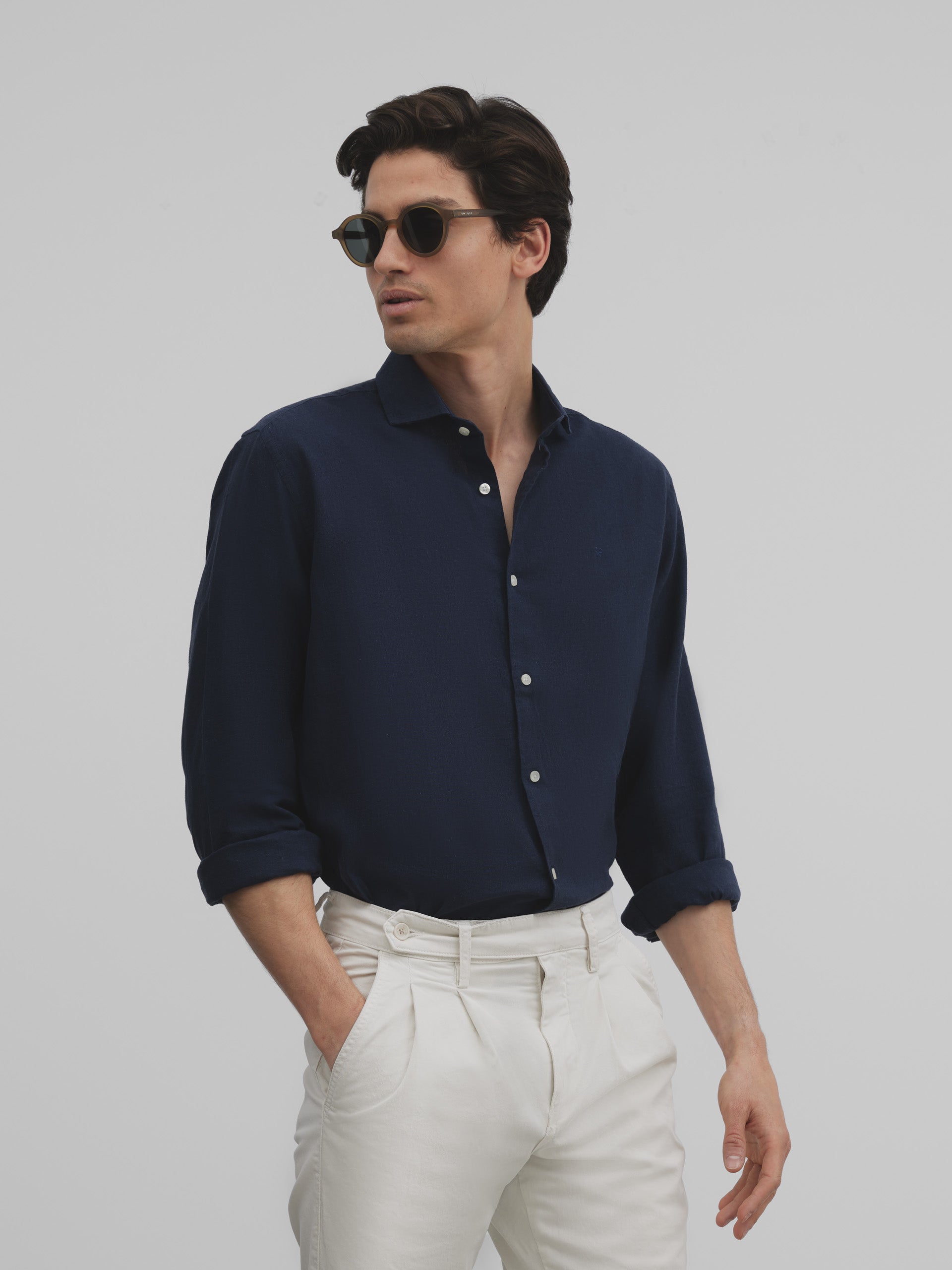 Camisa sport silbon soft casual azul marino