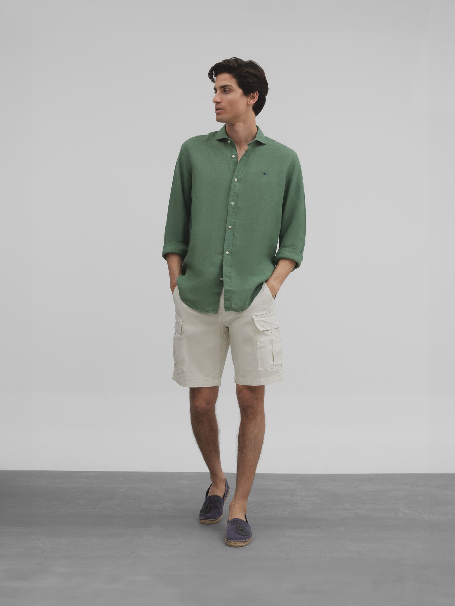 Camisa sport linen verde medio