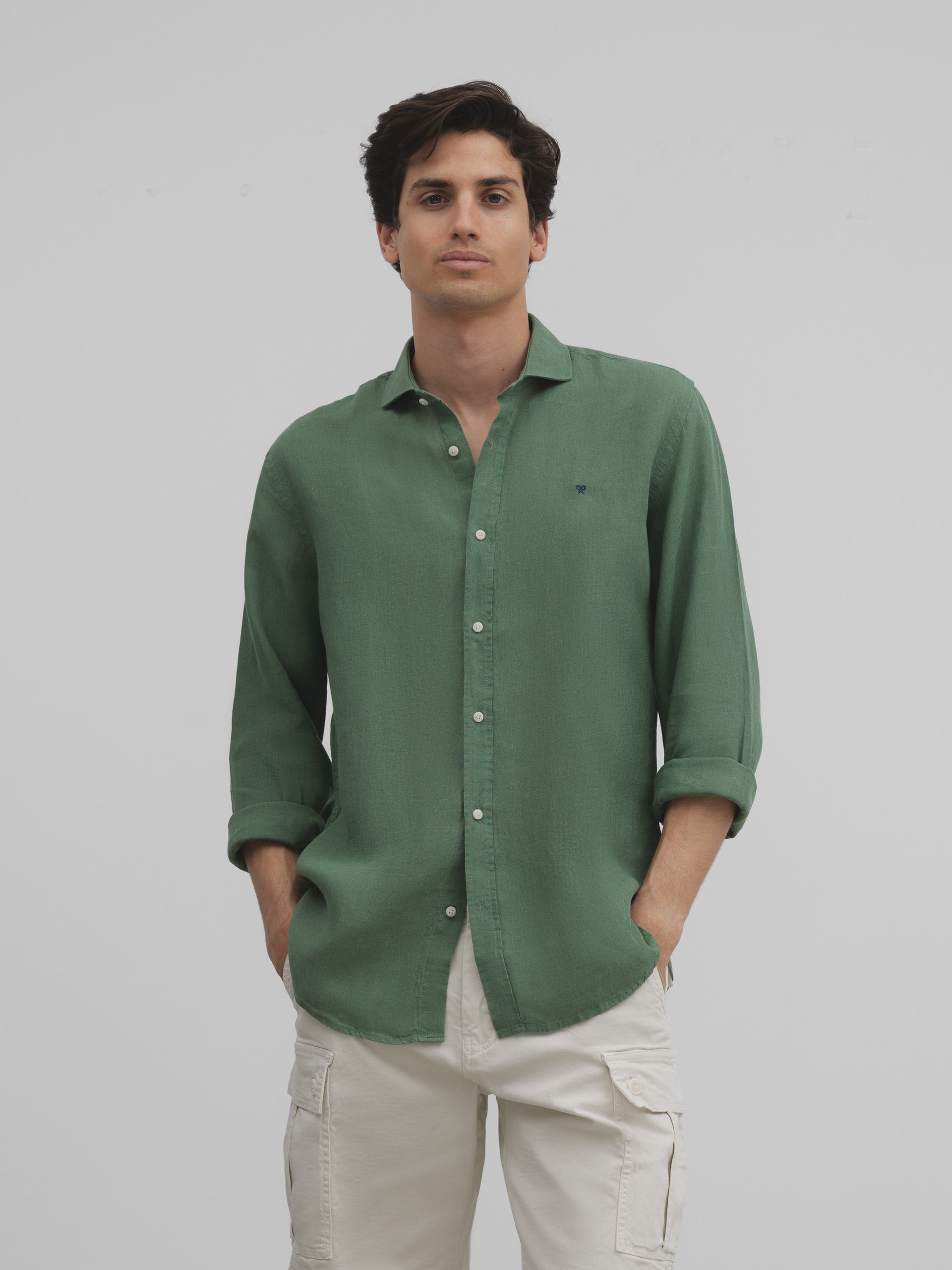 Medium green linen sport shirt