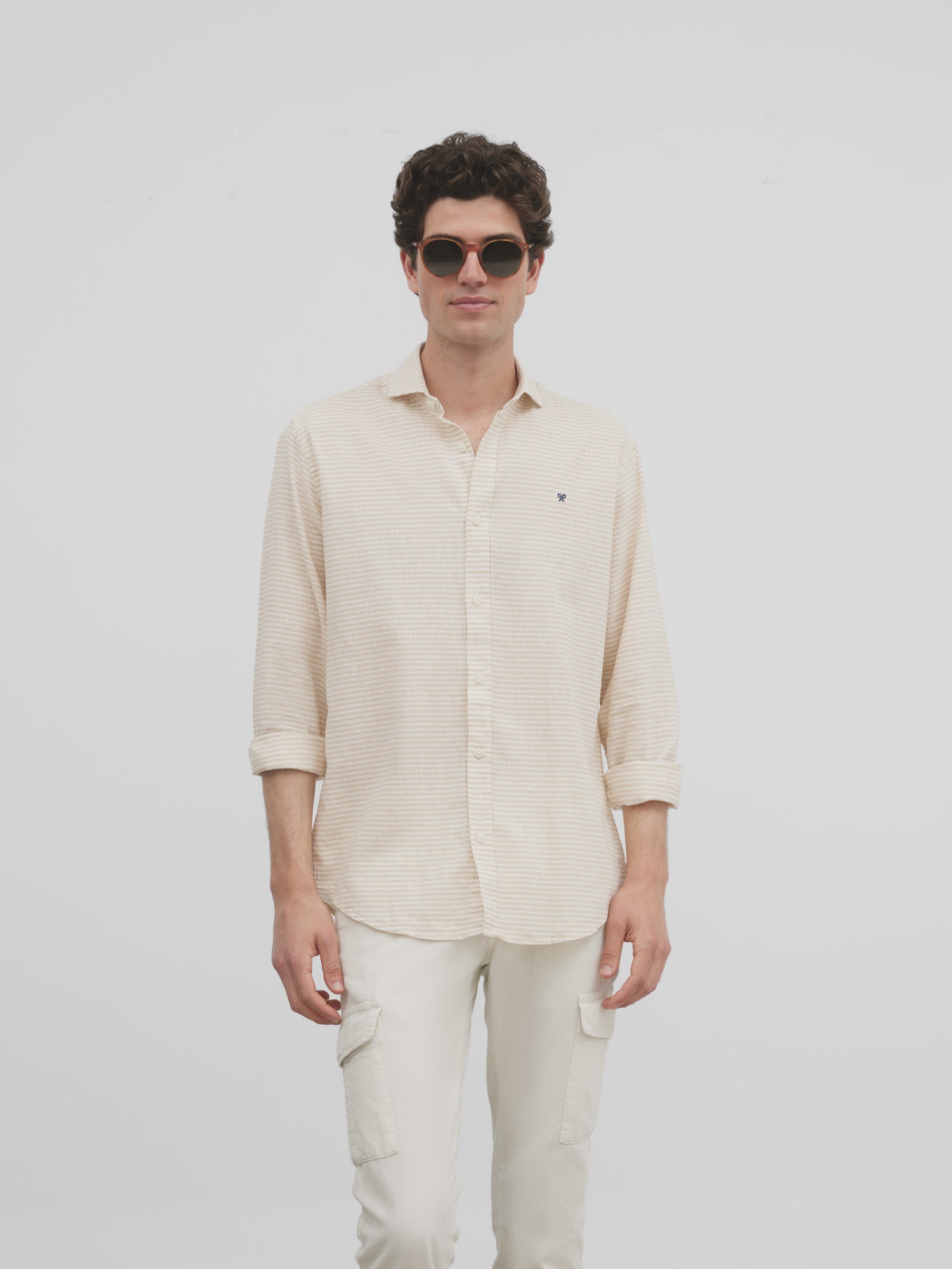 Camisa sport silbon soft raya horizontal beige