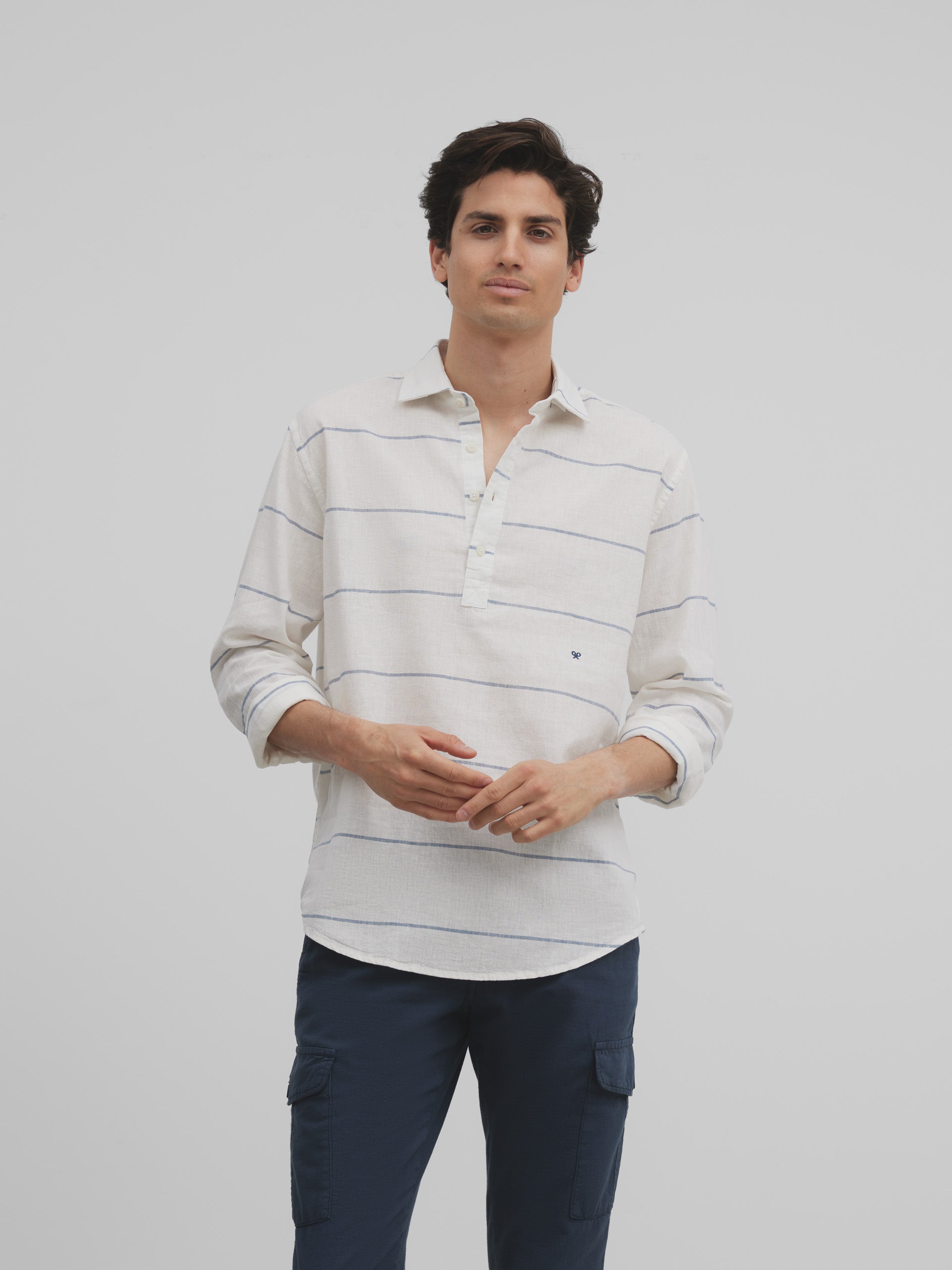 Silbon soft wide white blue stripe sports t-shirt