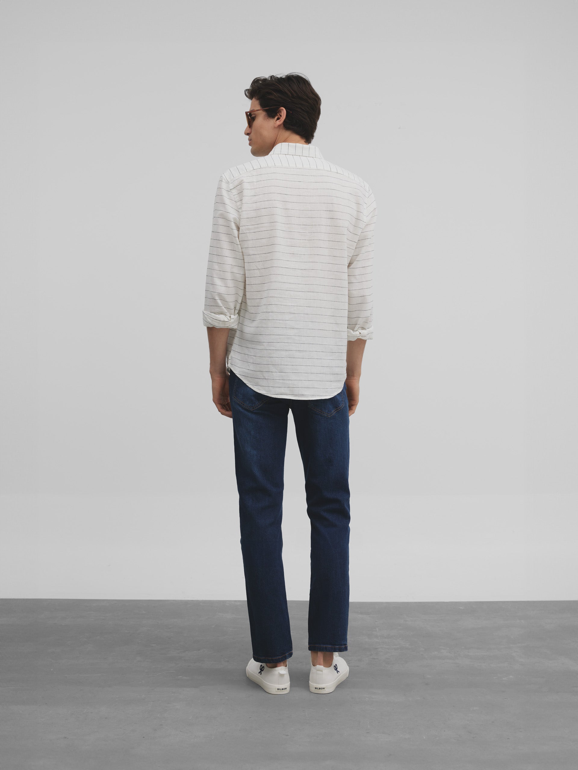 Silbon soft gray horizontal stripe sport t-shirt